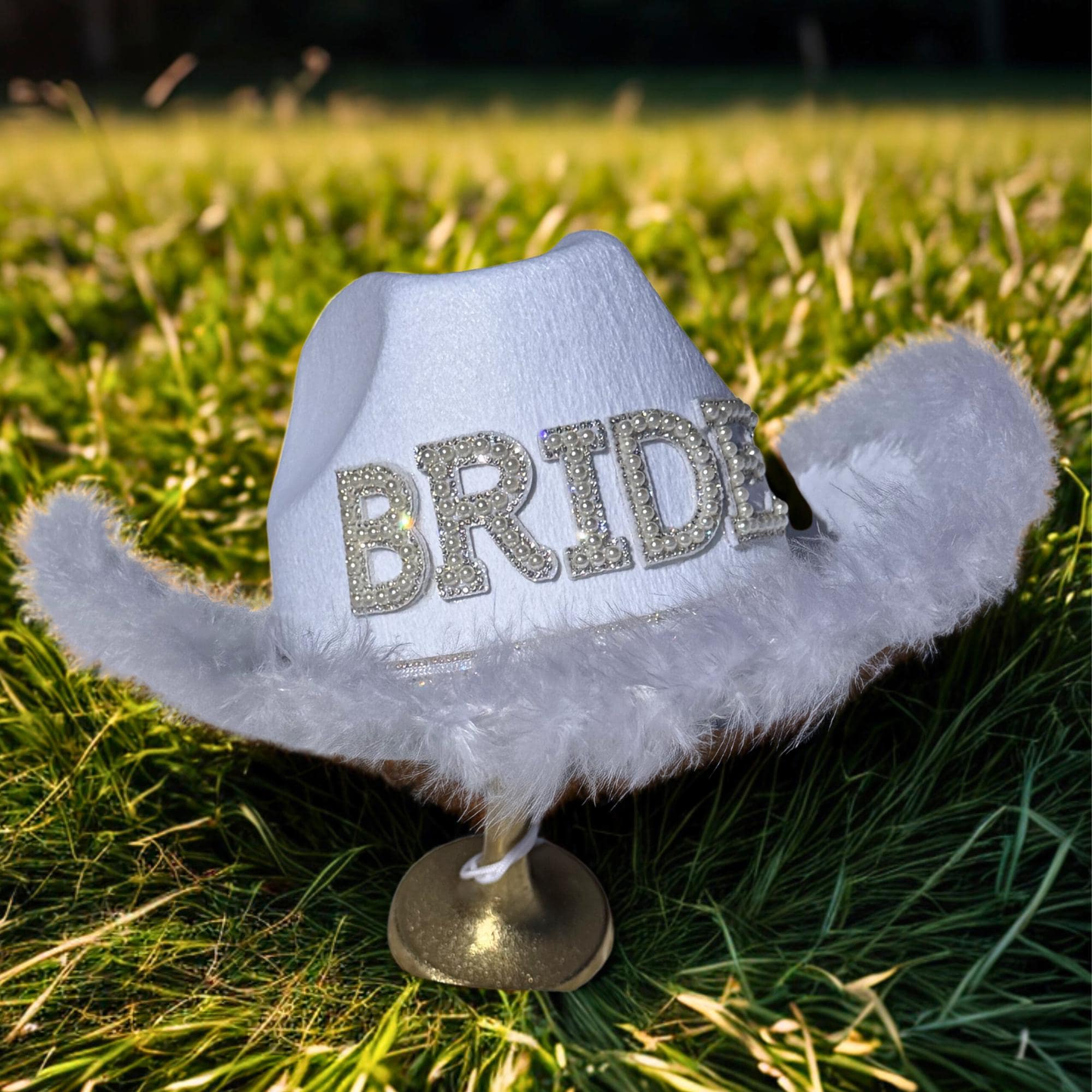 The Party Hat | Bride Cowgirl Hat with Pearl Lettering | White Western Bride Hat | Bachelorette Hat | Bridal Party Hat | Nashville Bride