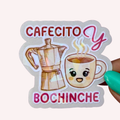 Cafecito y Bochinche Sticker | Puerto Rican Holographic Vinyl Sticker | Water-resistant Boricua Decal | Funny Latina Sticker