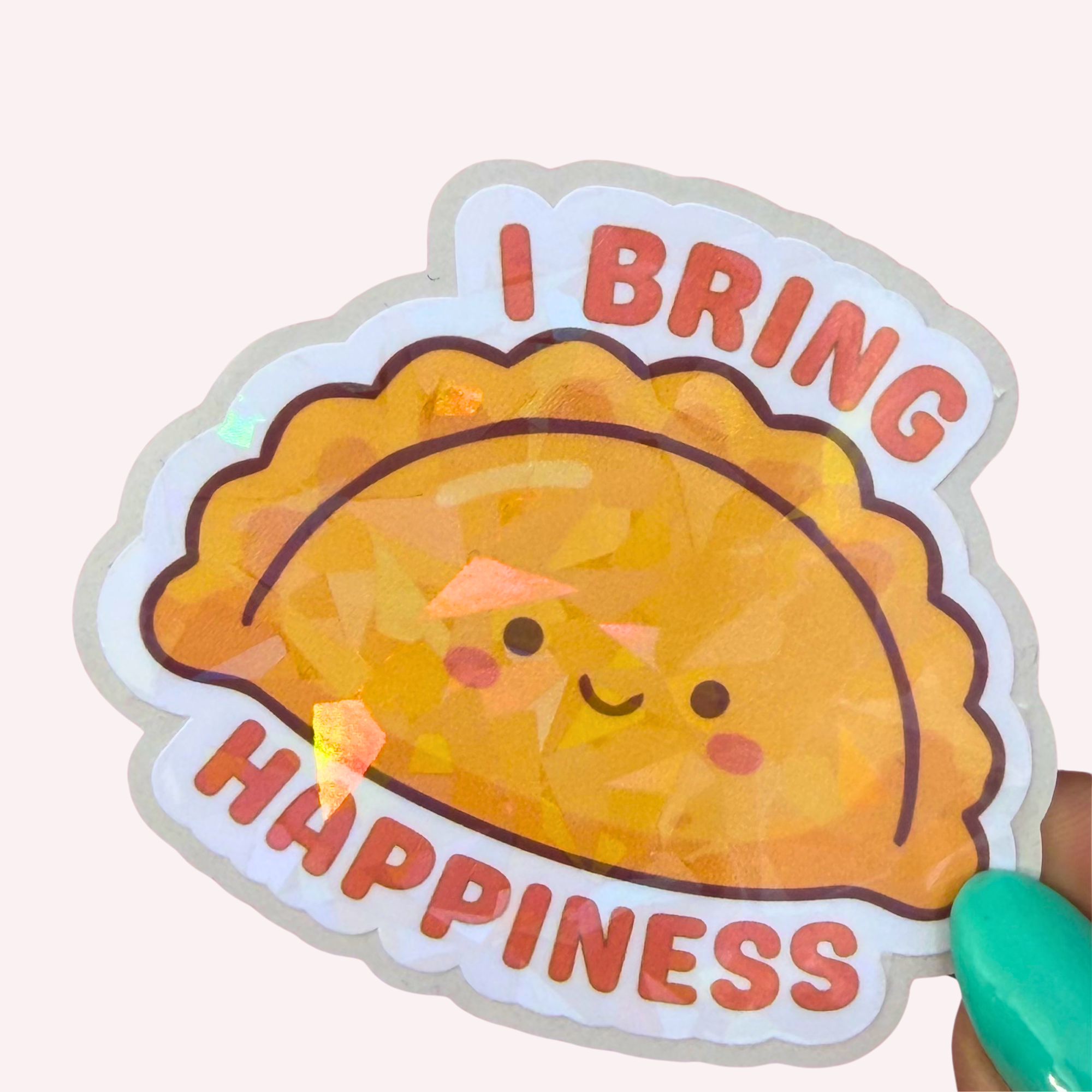 Empanada Sticker | I Bring Happiness Holographic Vinyl Sticker | Funny Food Water-resistant Decal | Latina Culture Sticker