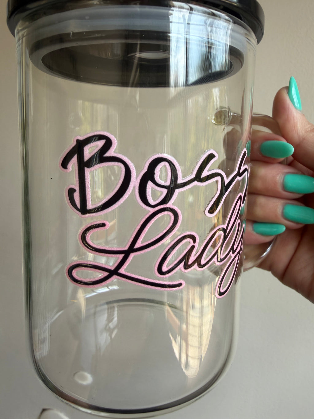 La Jefa & Boss Lady Clear Mugs – 11.5×9.5×14 cm | Black Lid | Exclusive Designs