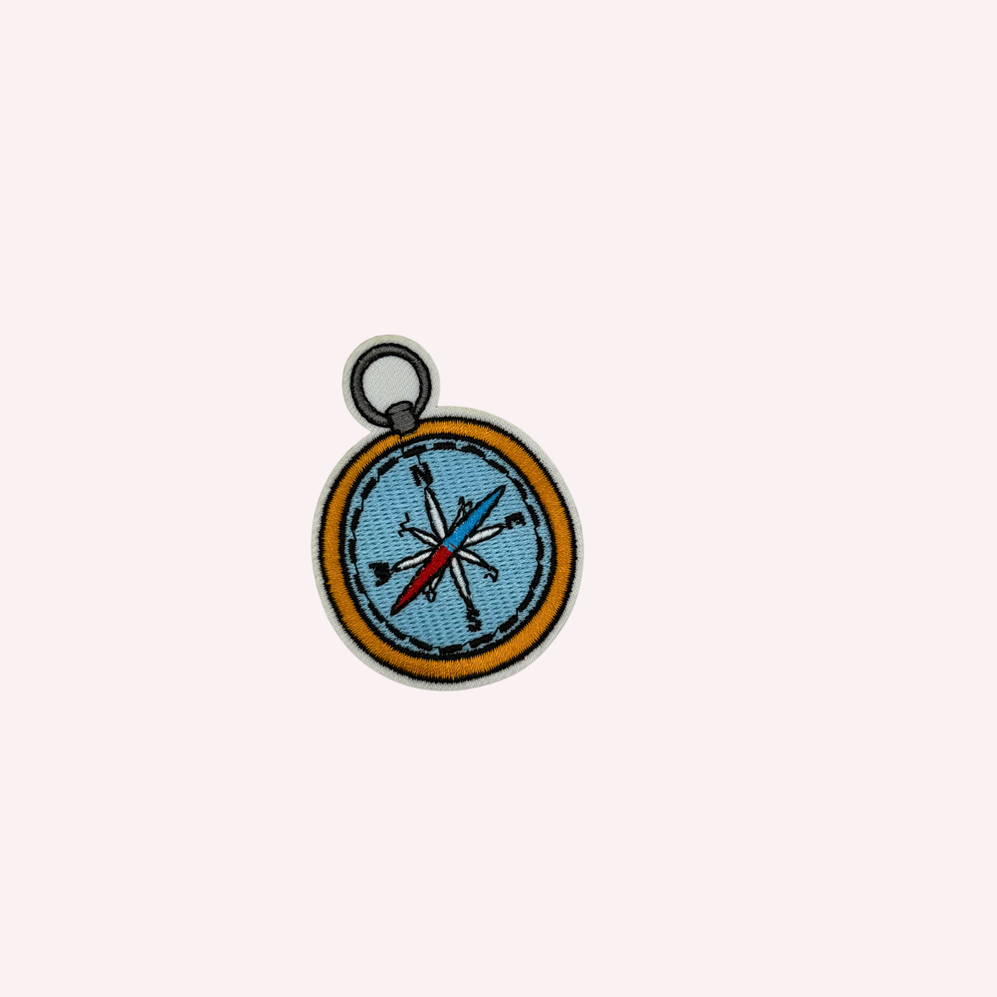 Compass Iron-On Patch – Light Blue with Orange Rim (2.5”)