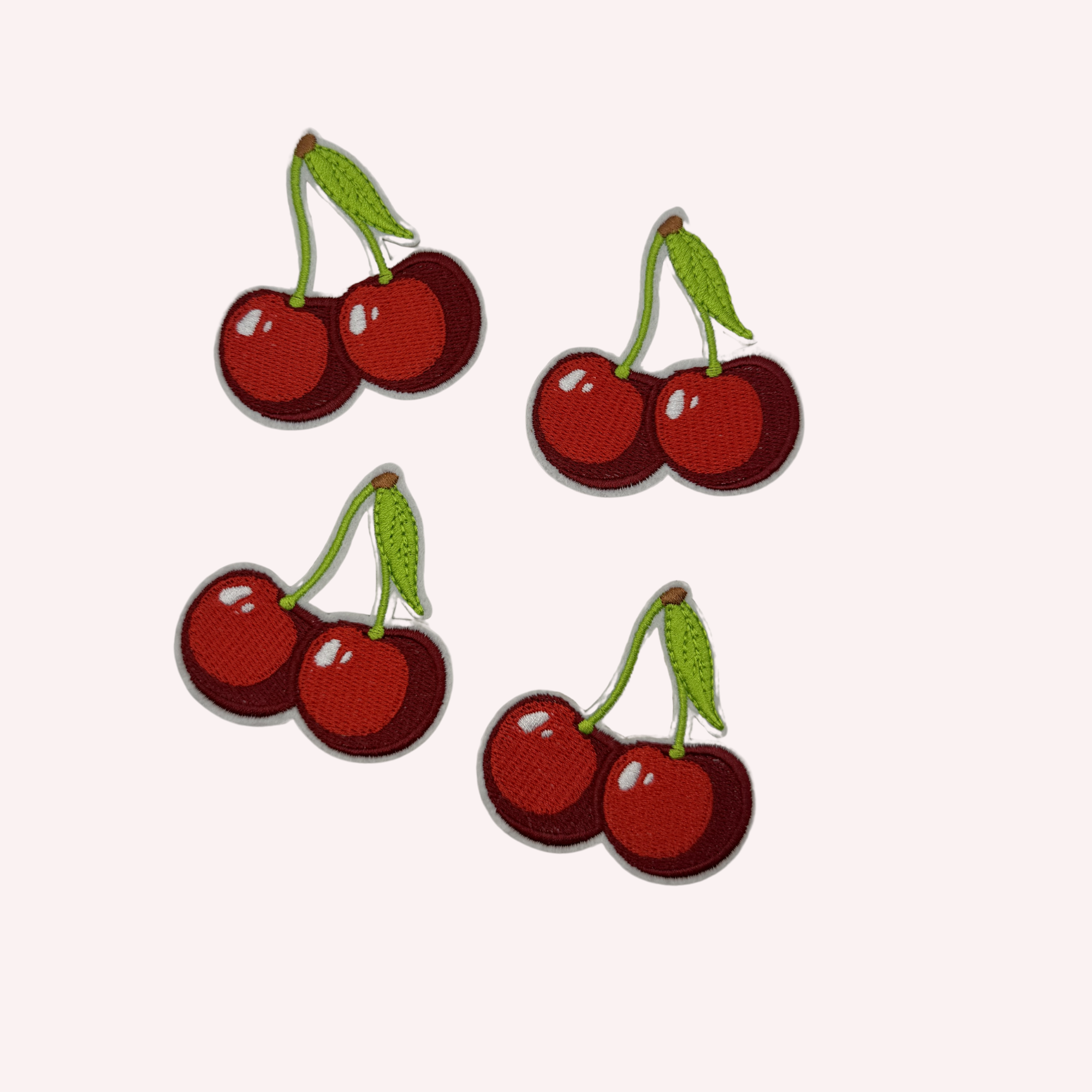 Double Cherry Iron-On Patch – Vibrant Red Cherries with Lime Green Stem (2”)