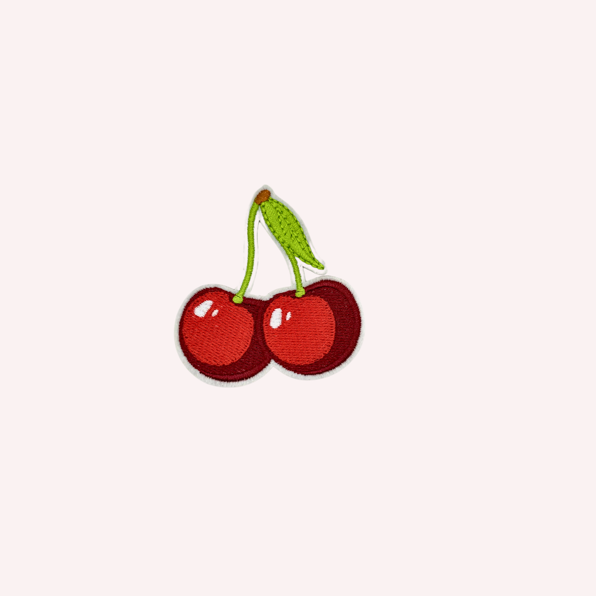 Double Cherry Iron-On Patch – Vibrant Red Cherries with Lime Green Stem (2”)