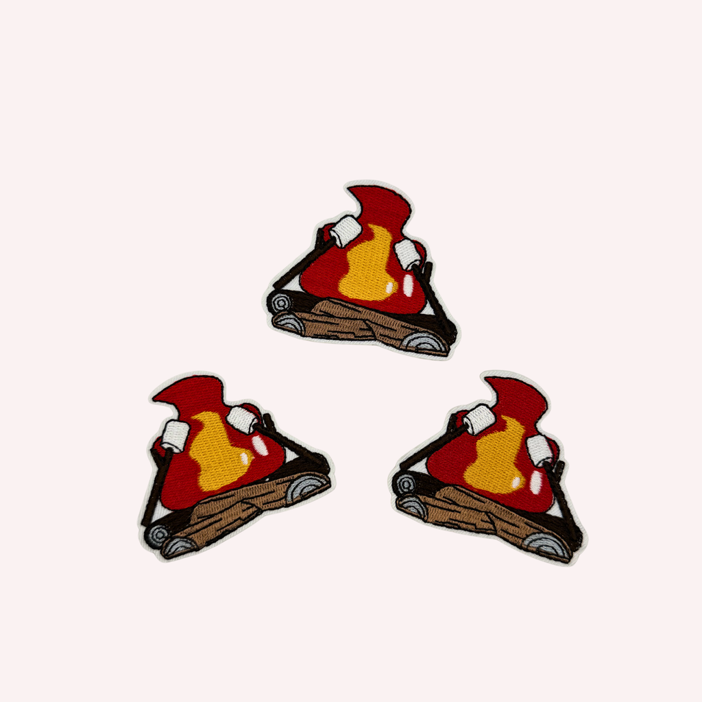 Campfire Iron-On Patch – Cozy Fire with Roasting Marshmallows (2.5”