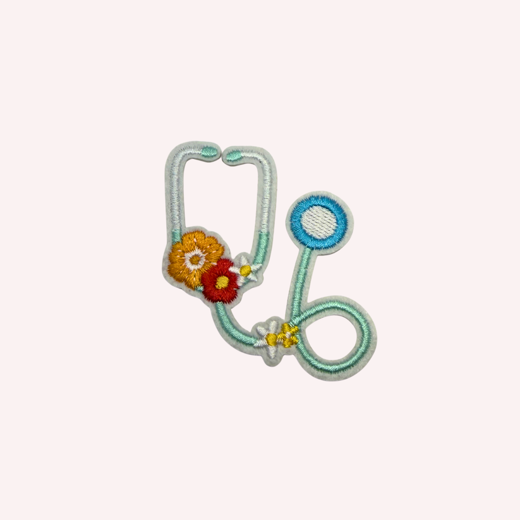 Stethoscope Iron-On Patch – Medical Design with Floral Detail (2 inches)