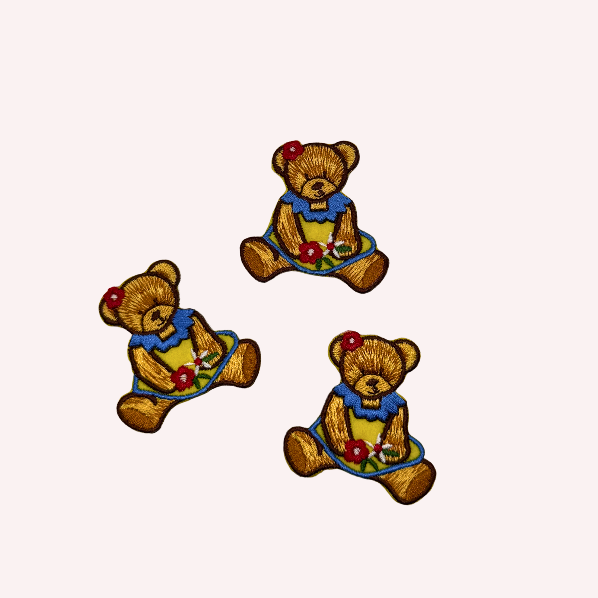 Blue & Yellow Floral Dress Teddy Bear Iron-On Patch