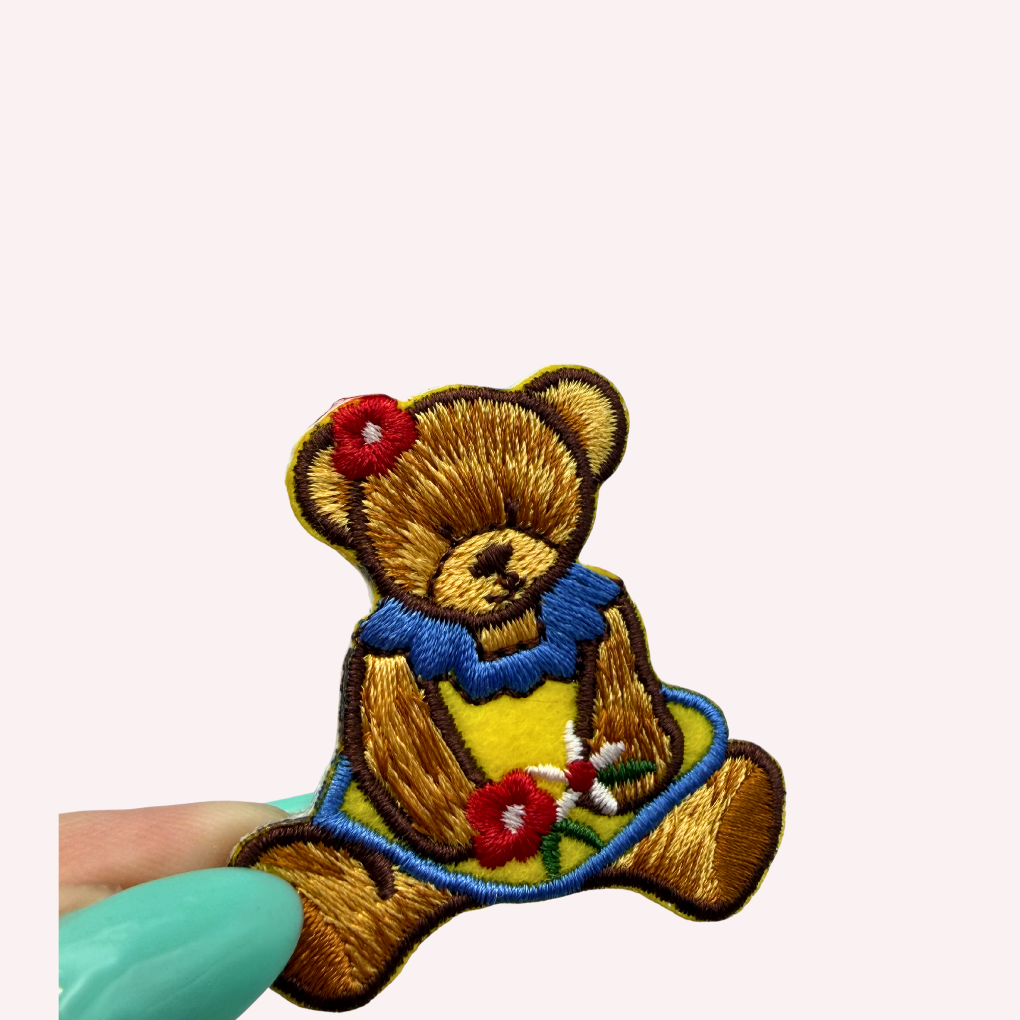 Blue & Yellow Floral Dress Teddy Bear Iron-On Patch