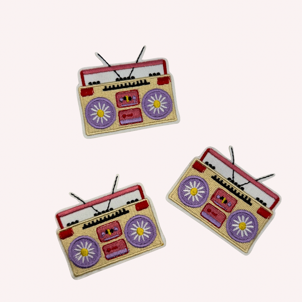 Girly Boom Box Radio with Daisies Iron-On Embroidered Patch