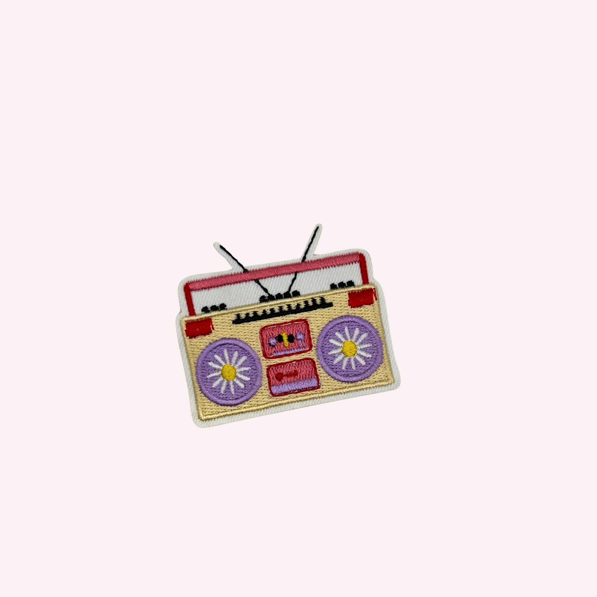 Girly Boom Box Radio with Daisies Iron-On Embroidered Patch
