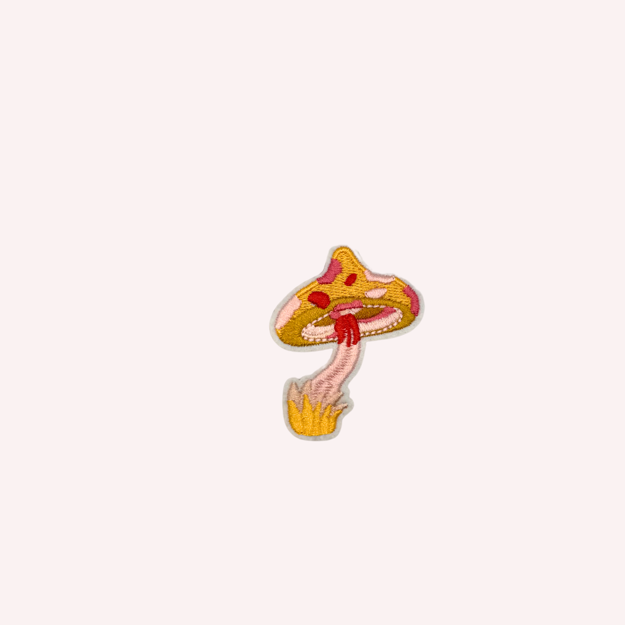 Vibrant Mustard & Pink Mushroom Iron-On Embroidered Patch