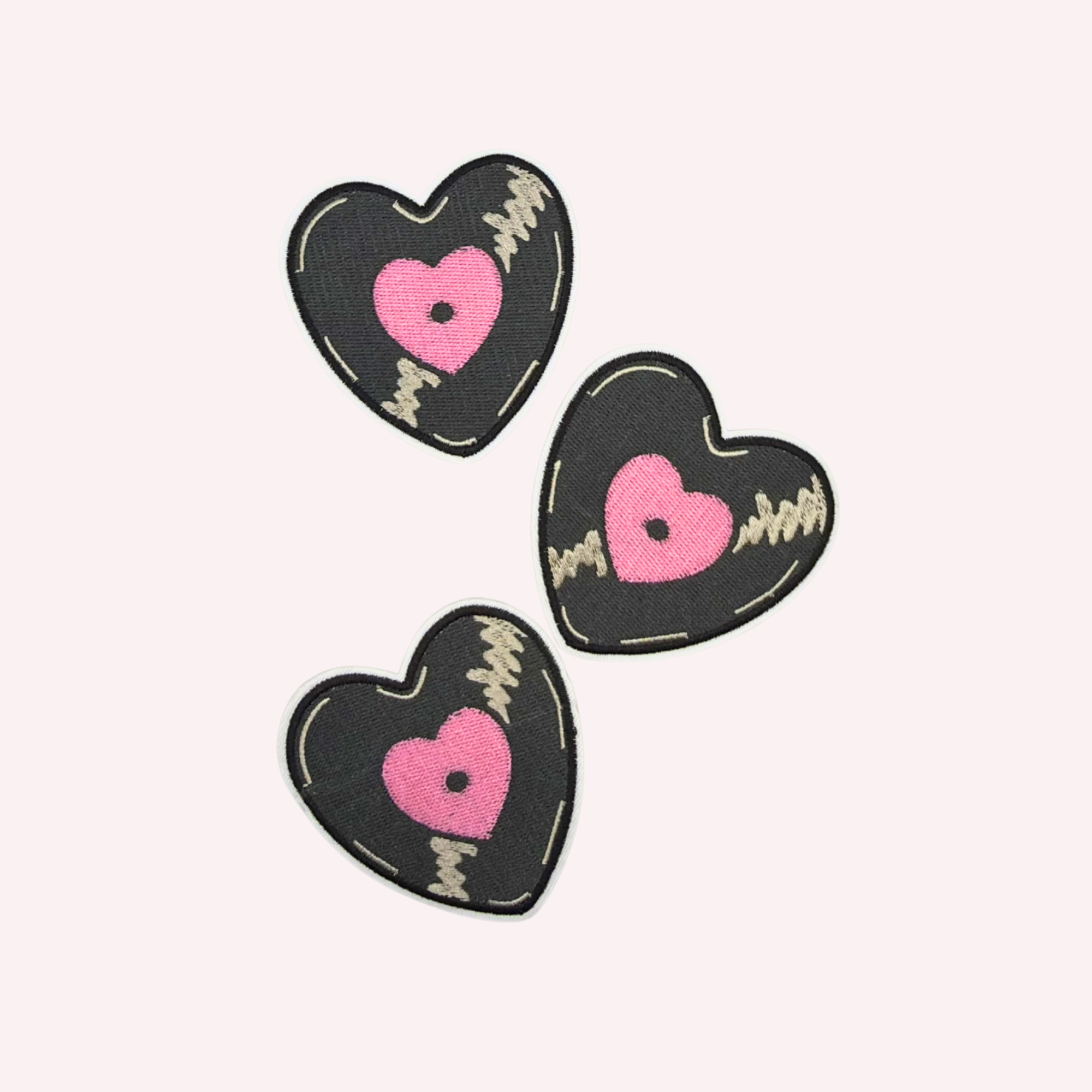 Heart Vinyl Record Embroidered Patch | Pink Heart Center Iron-On Patch | Cute Retro Aesthetic Music Patch | 3 Inch Love Music Applique