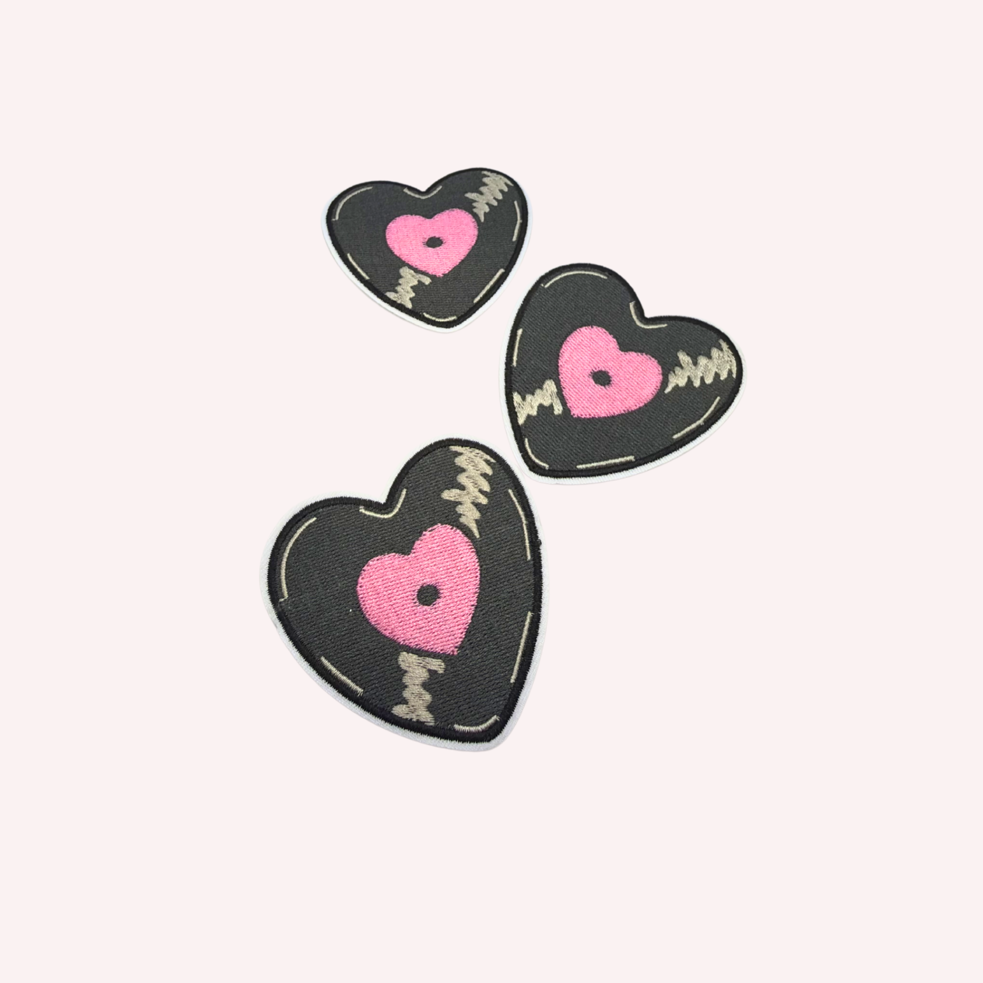 Heart Vinyl Record Embroidered Patch | Pink Heart Center Iron-On Patch | Cute Retro Aesthetic Music Patch | 3 Inch Love Music Applique