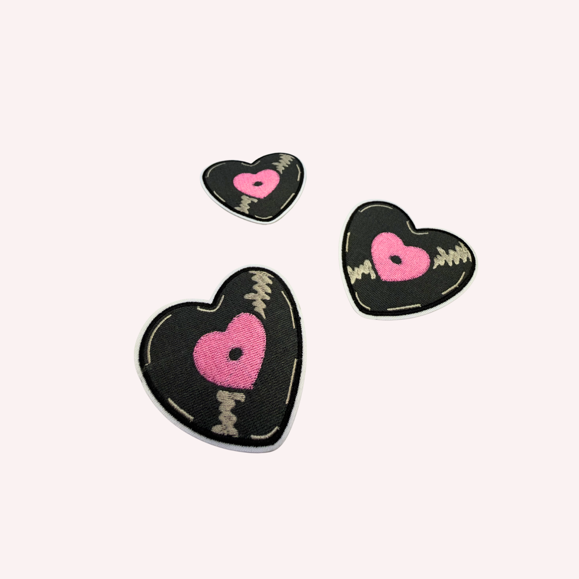Heart Vinyl Record Embroidered Patch | Pink Heart Center Iron-On Patch | Cute Retro Aesthetic Music Patch | 3 Inch Love Music Applique