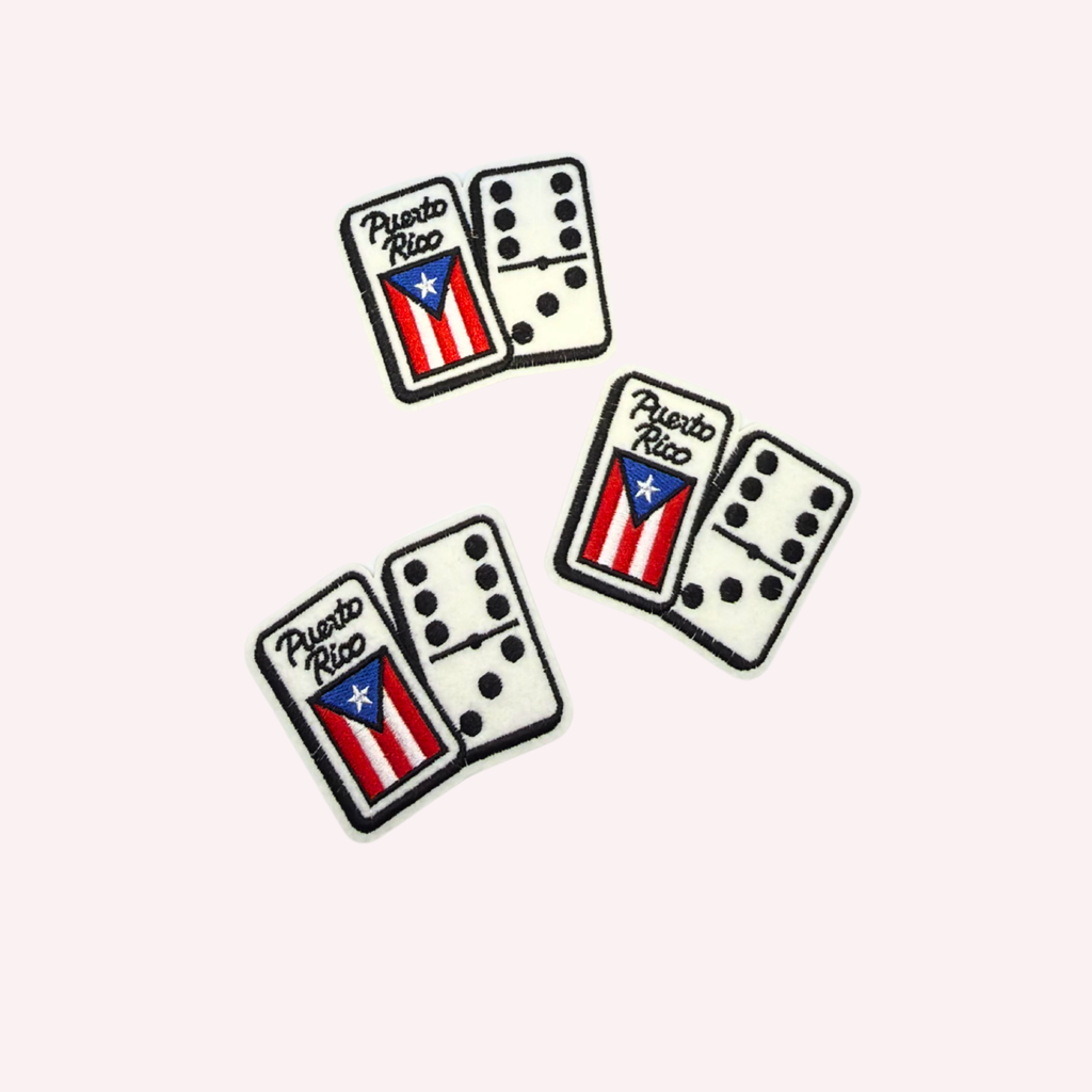 Puerto Rican Flag & Domino Dice Embroidered Patch | Cultural Game Night Iron-On Patch | 2 Piece Set | 3 Inch Statement Applique