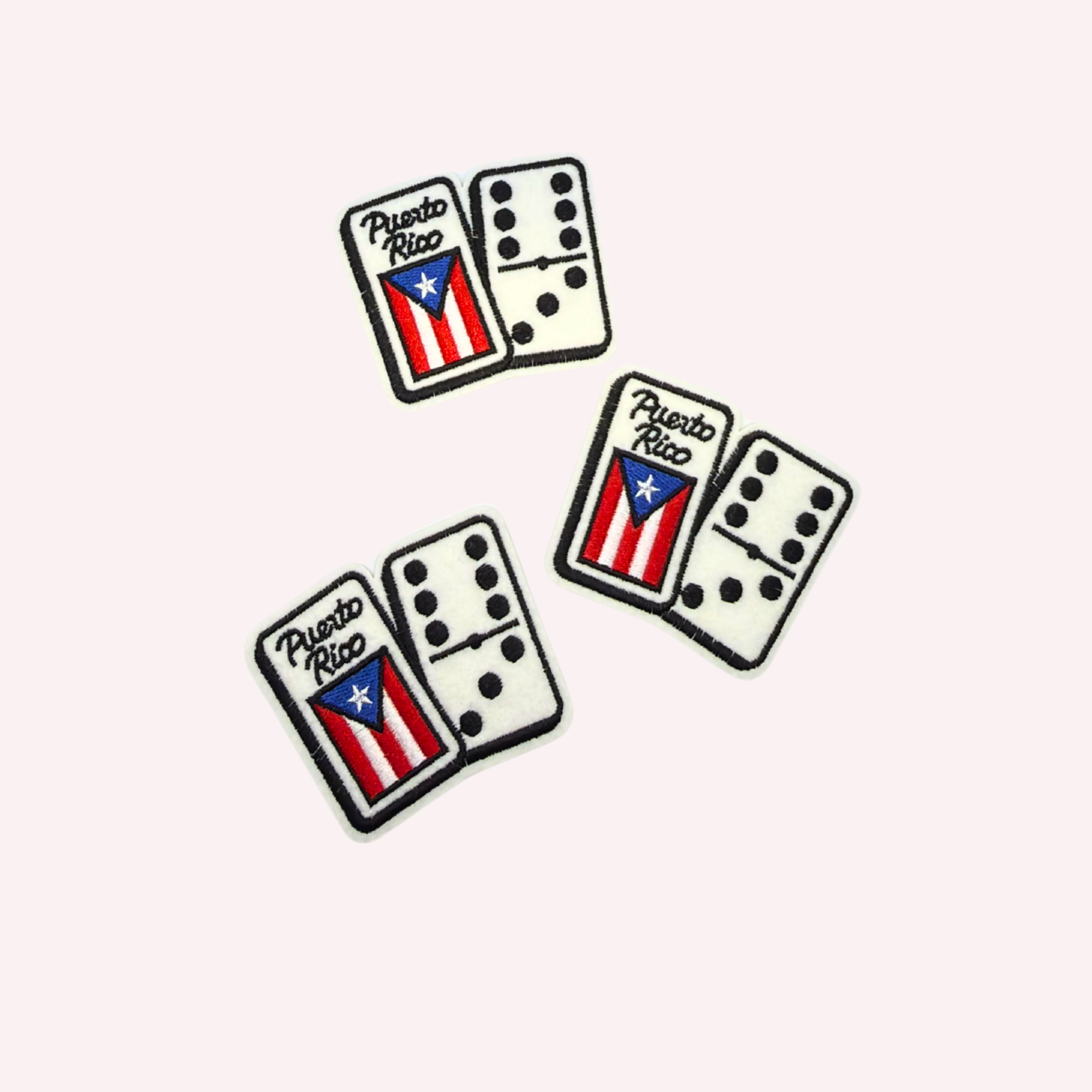 Puerto Rican Flag & Domino Dice Embroidered Patch | Cultural Game Night Iron-On Patch | 2 Piece Set | 3 Inch Statement Applique
