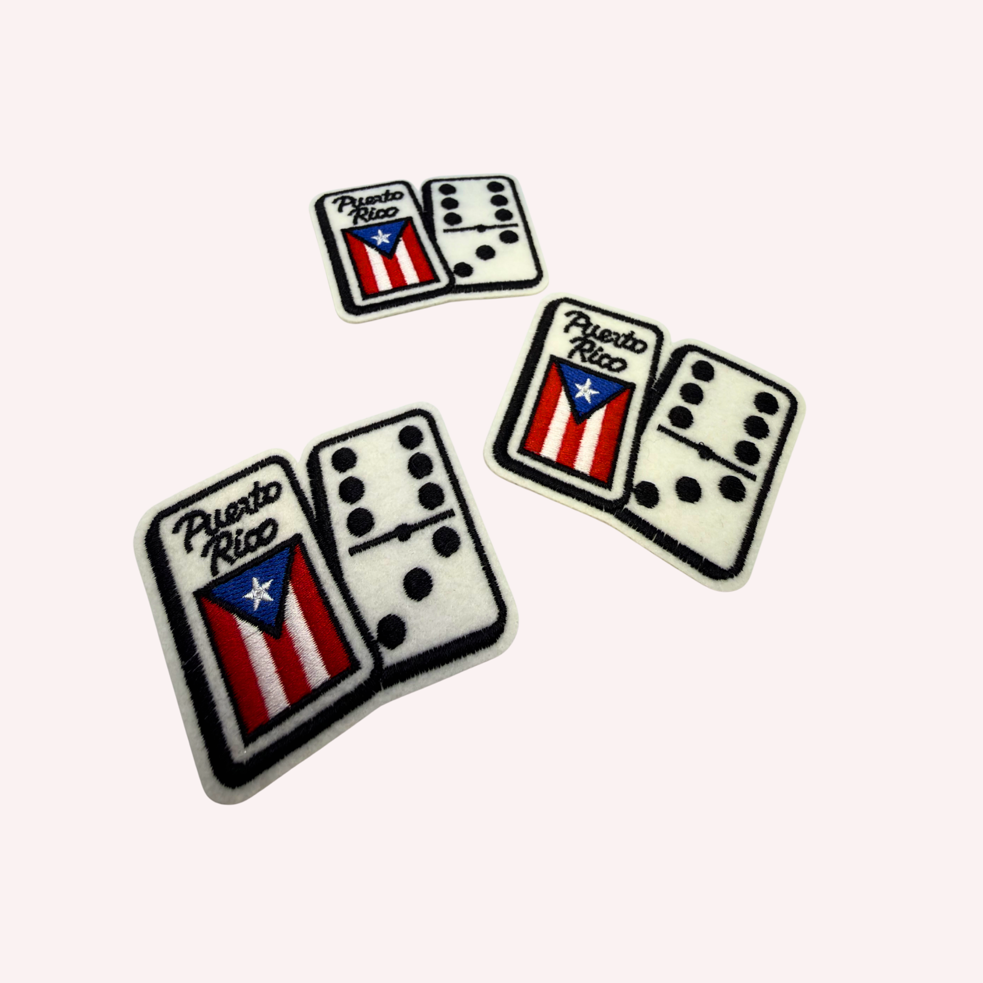 Puerto Rican Flag & Domino Dice Embroidered Patch | Cultural Game Night Iron-On Patch | 2 Piece Set | 3 Inch Statement Applique