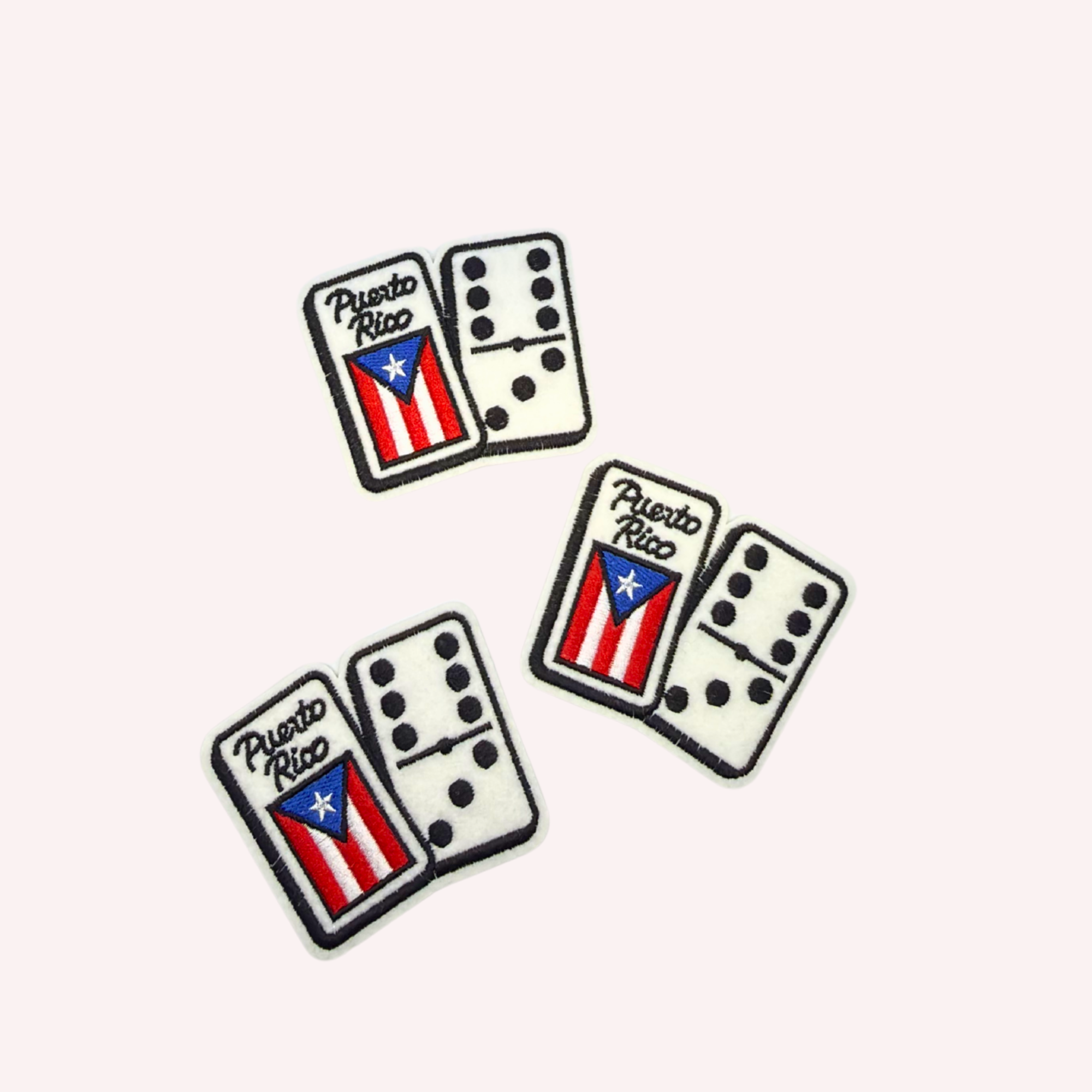 Puerto Rican Flag & Domino Dice Embroidered Patch | Cultural Game Night Iron-On Patch | 2 Piece Set | 3 Inch Statement Applique