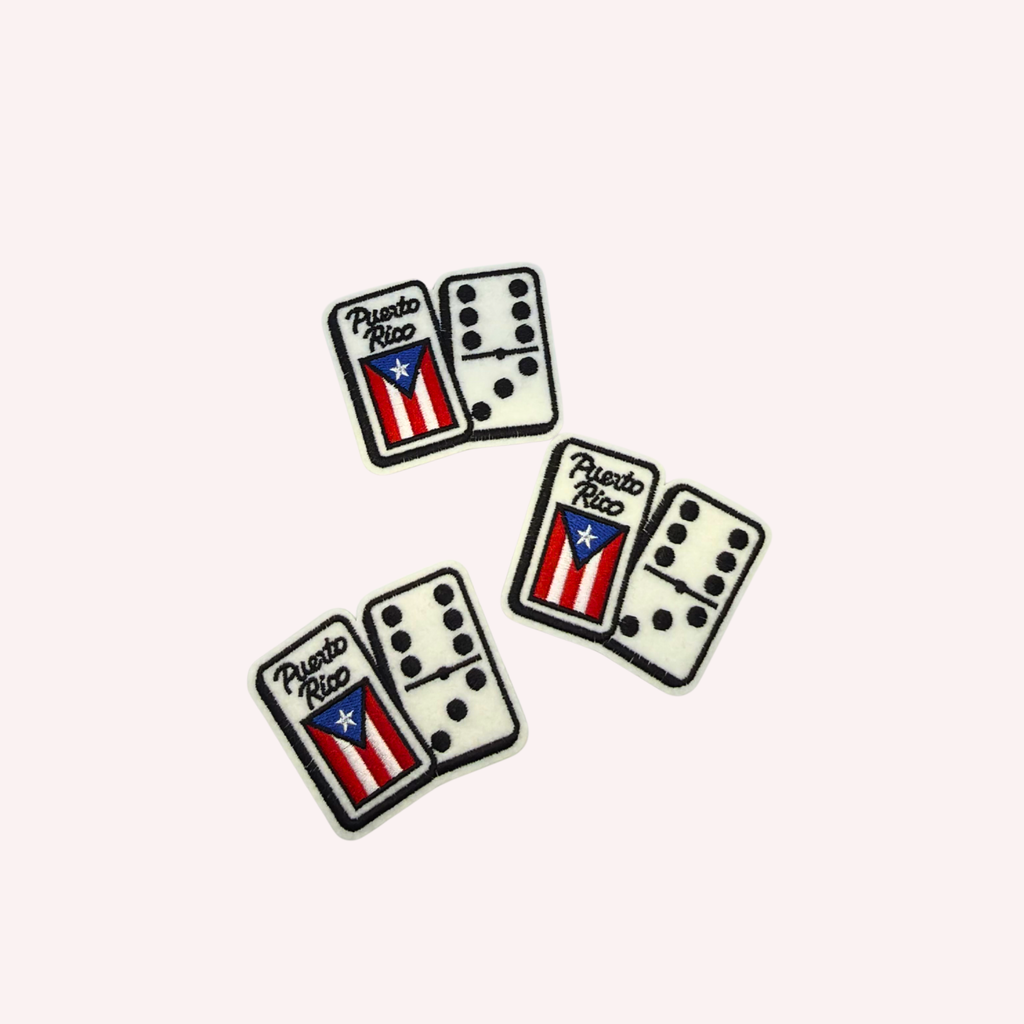 Puerto Rican Flag & Domino Dice Embroidered Patch | Cultural Game Night Iron-On Patch | 2 Piece Set | 3 Inch Statement Applique