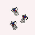 Puerto Rican Cafetera Embroidered Patch | Black & White Coffee Pot Iron-On Patch | Puerto Rico Flag Accent Applique | Cultural Coffee Lover Patch