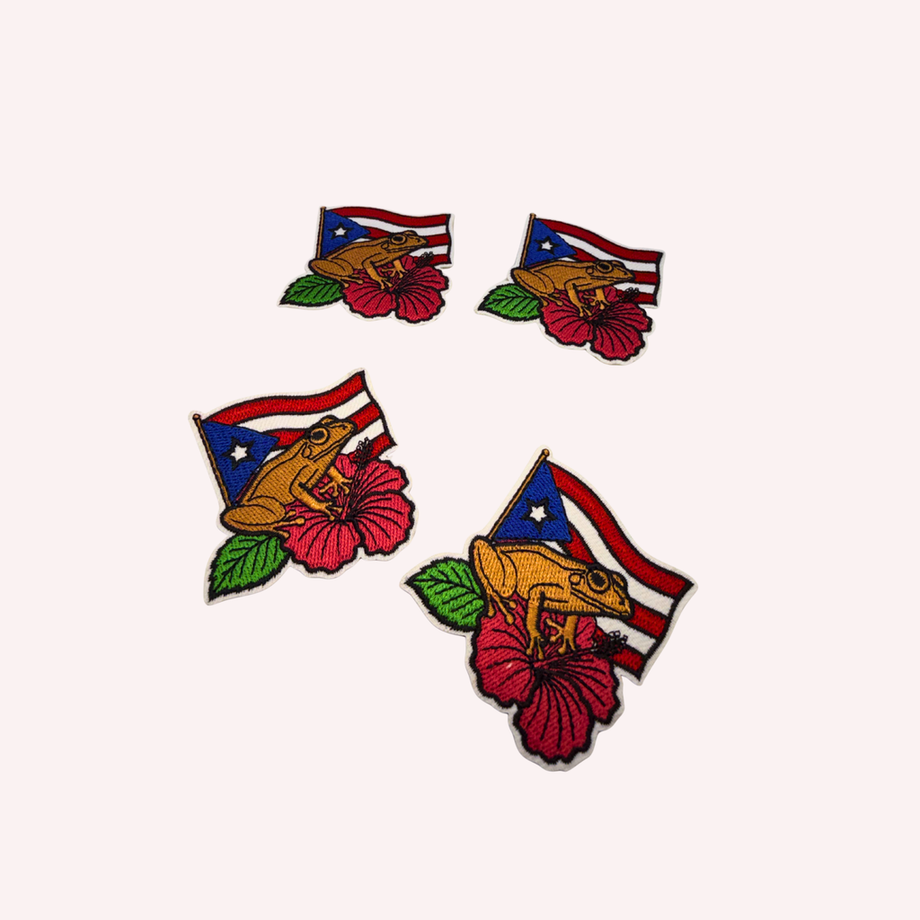 Puerto Rican Flag Coquí & Flower Embroidered Patch | Tropical Iron-On Applique | Cultural Pride Nature Patch | 3 Inch Island Design