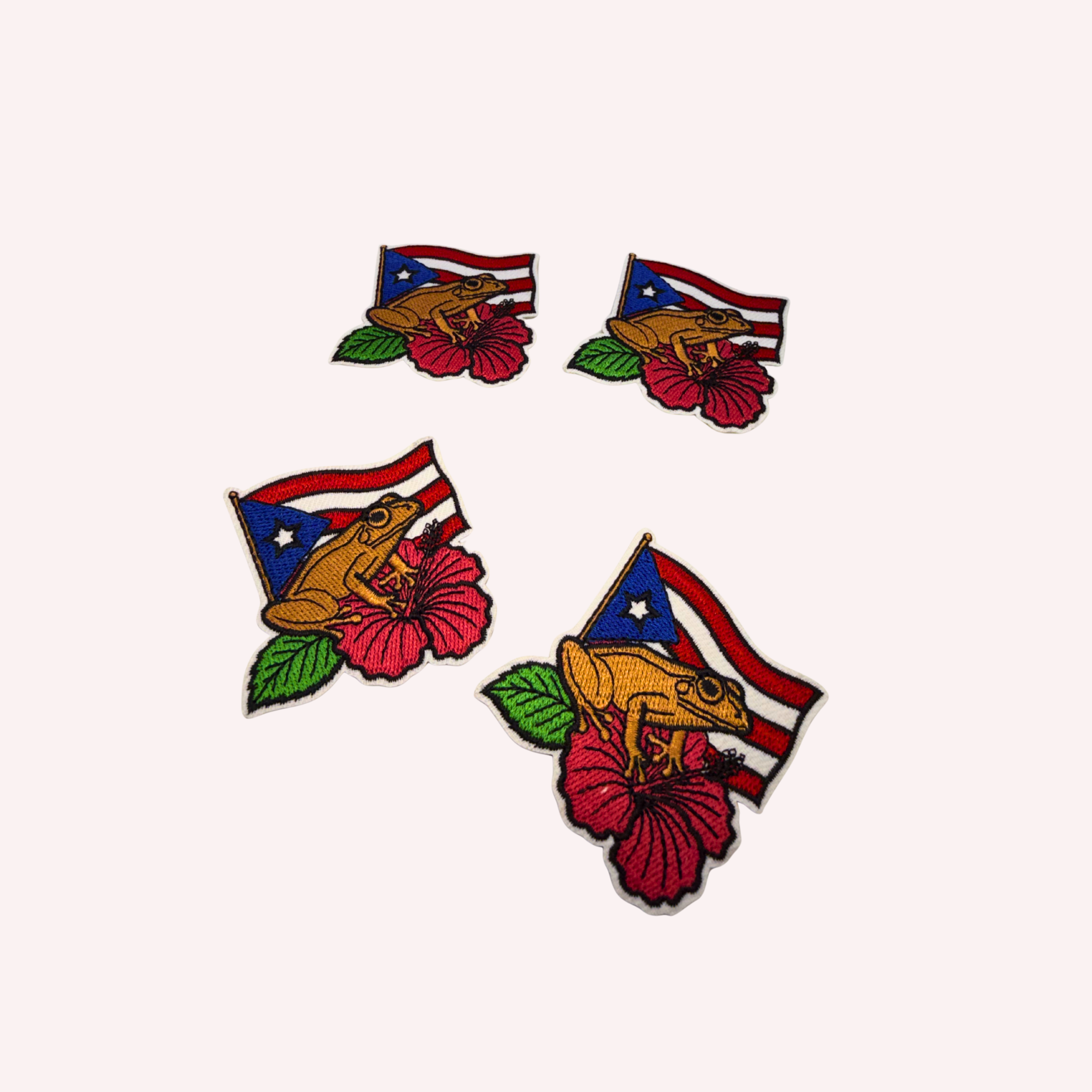 Puerto Rican Flag Coquí & Flower Embroidered Patch | Tropical Iron-On Applique | Cultural Pride Nature Patch | 3 Inch Island Design