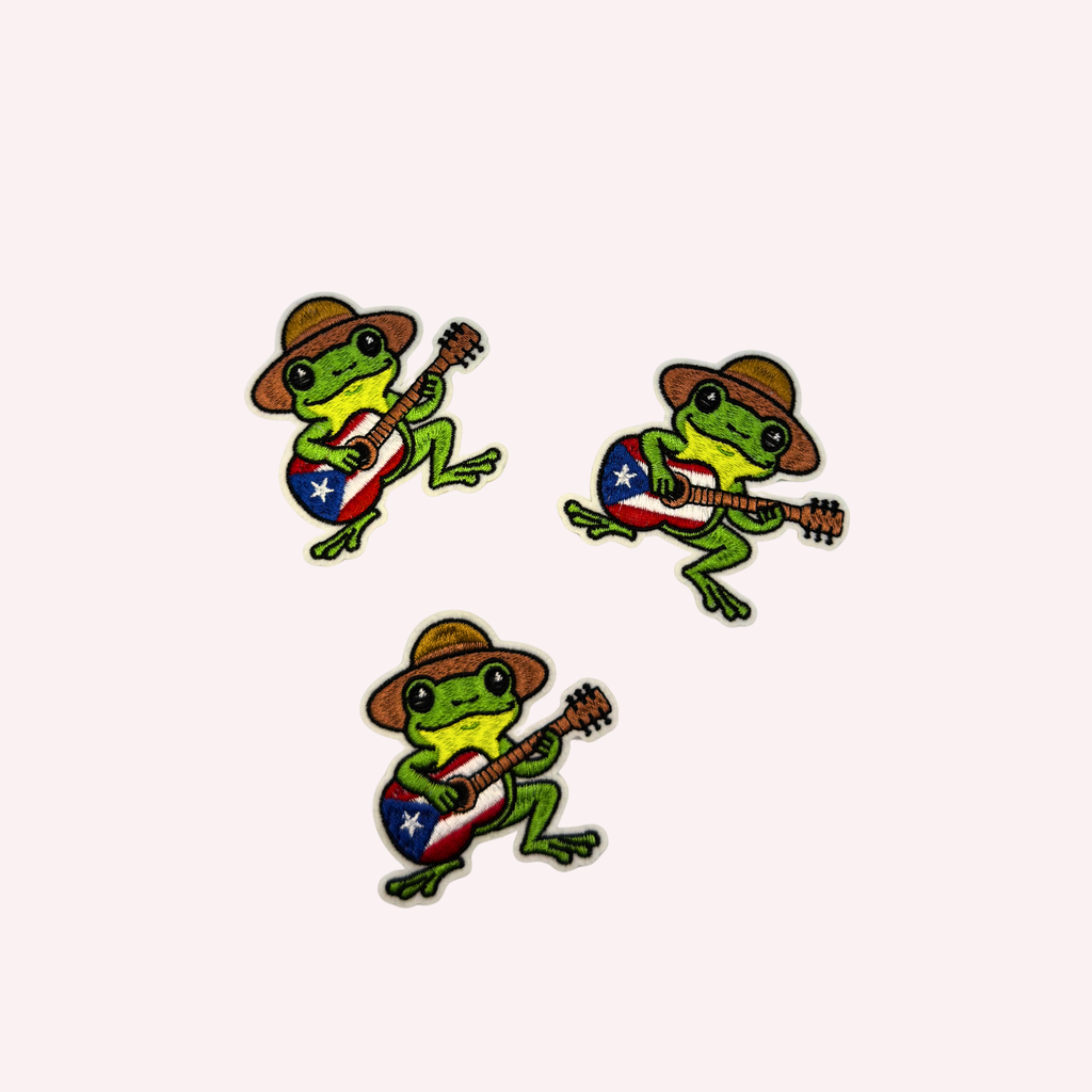 Coquí with Guitar Embroidered Patch | Puerto Rican Jíbaro Hat Iron-On Patch | Cultural Music Frog Applique | 3 Inch Island Pride Design