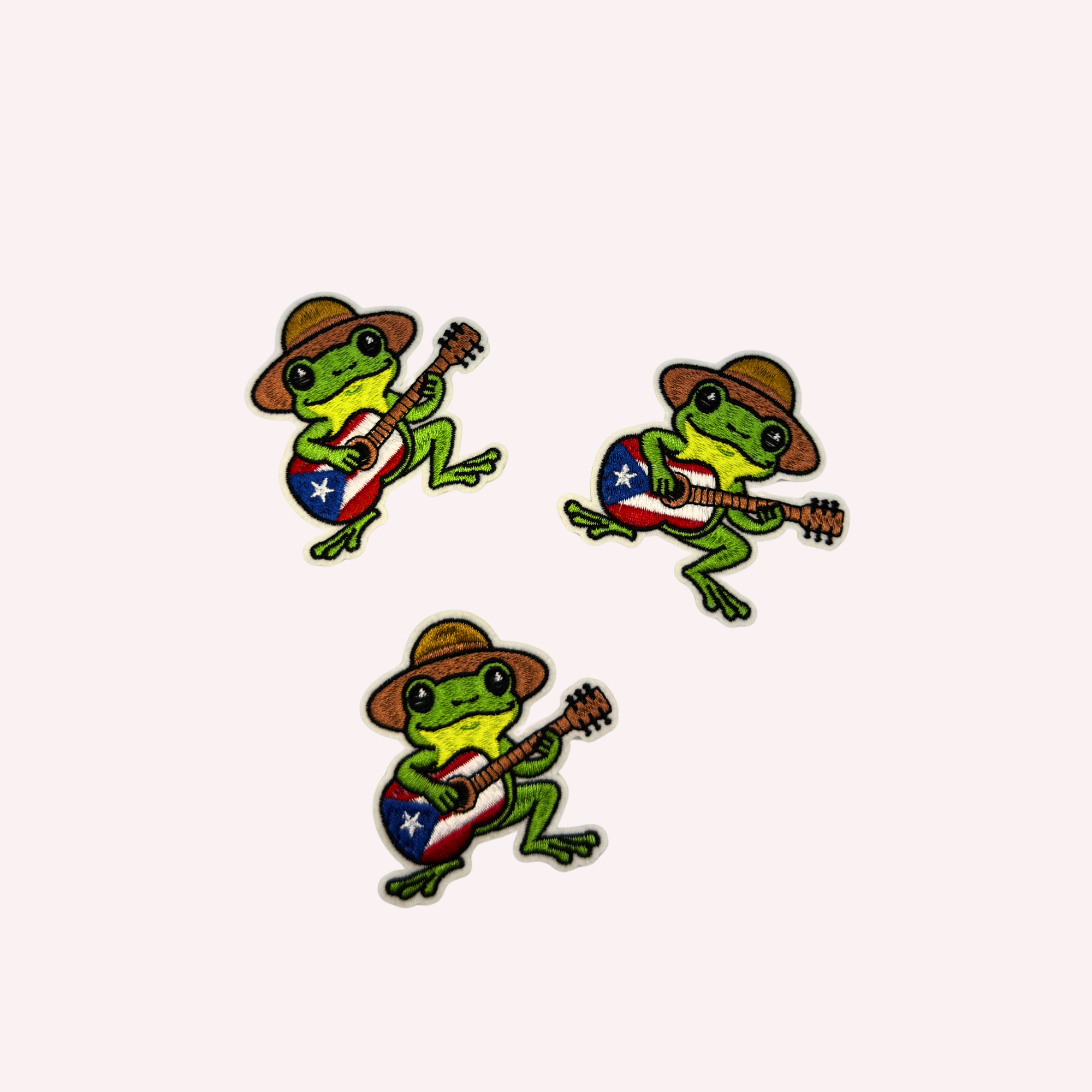 Coquí with Guitar Embroidered Patch | Puerto Rican Jíbaro Hat Iron-On Patch | Cultural Music Frog Applique | 3 Inch Island Pride Design