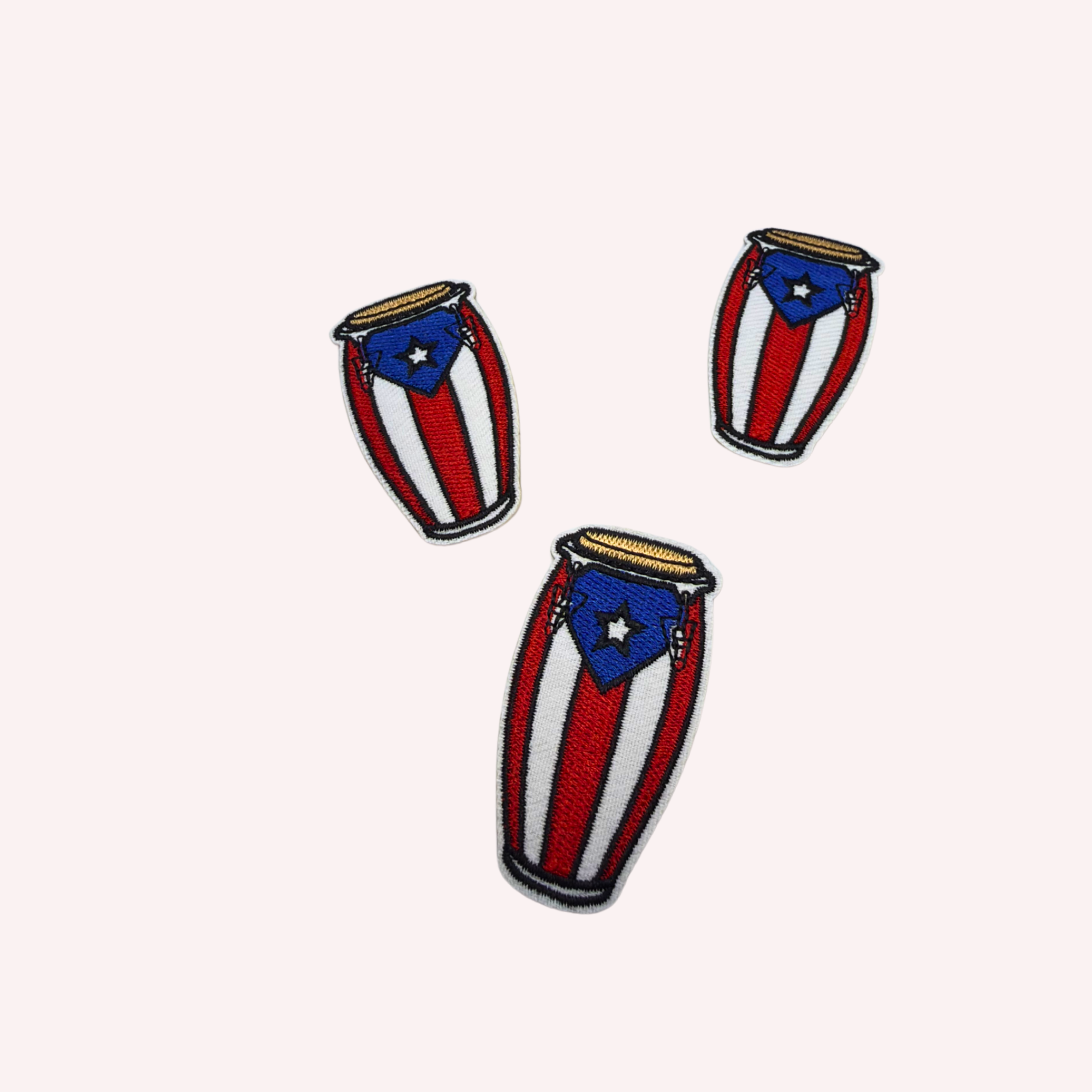 Puerto Rican Flag Conga Drum Embroidered Patch | Island Rhythm Iron-On Patch | Puerto Rico Music Culture Applique | 3 Inch Cultural Pride Patch