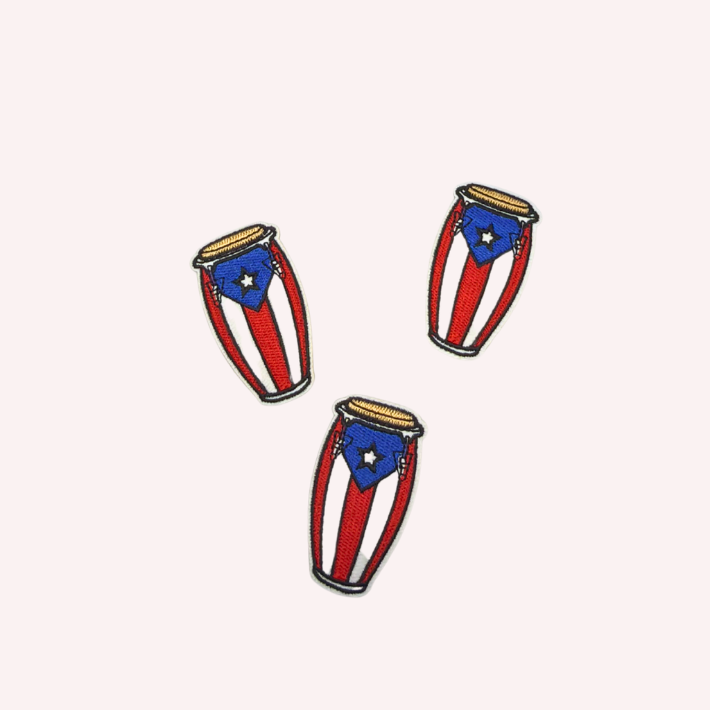 Puerto Rican Flag Conga Drum Embroidered Patch | Island Rhythm Iron-On Patch | Puerto Rico Music Culture Applique | 3 Inch Cultural Pride Patch