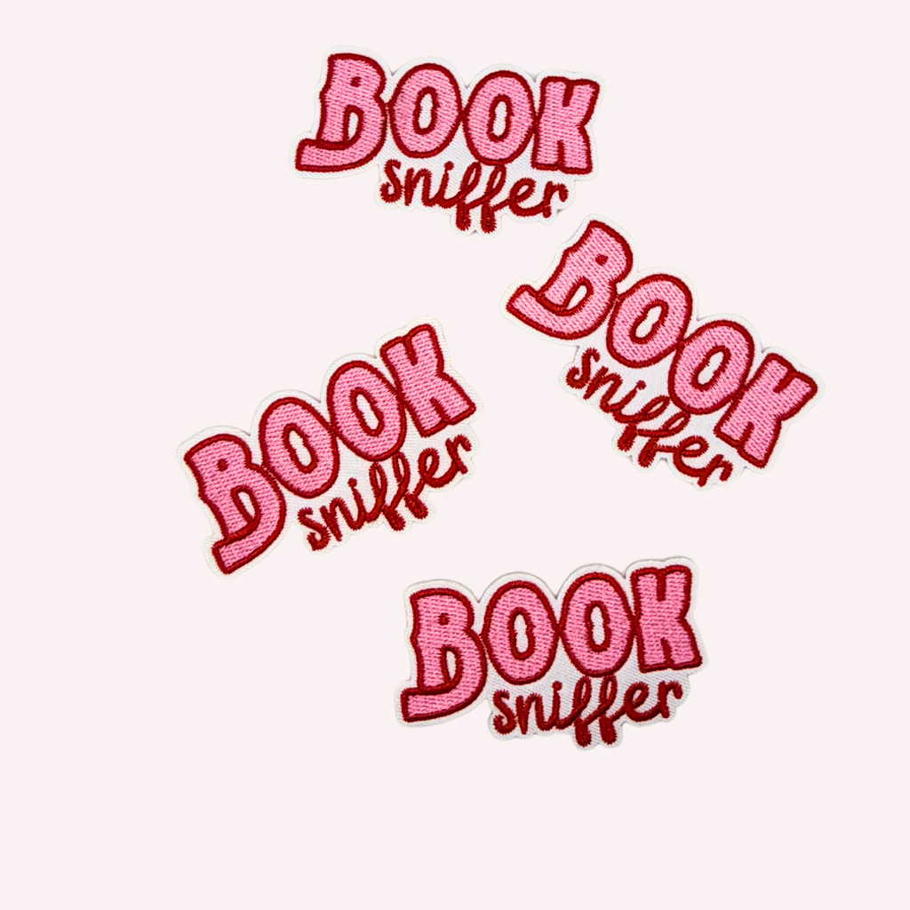 Book Sniffer Iron On Patch | Cute Book Lover Patch | Pink & Red Embroidered Style Patch | Reader Gift  Book Club Accessory