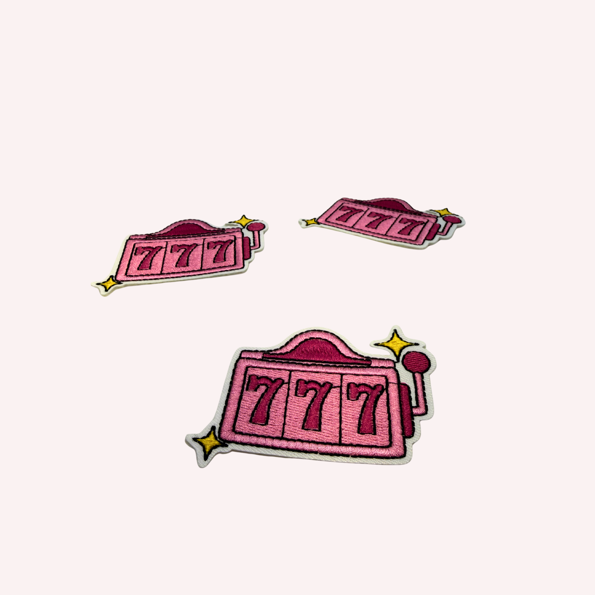 777 Lucky Iron On Patch | Pink Lucky Sevens Patch | Retro Casino Inspired Patch | Cute Pink Accessory | Good Luck Patch | 3 Inch Iron On Patch
