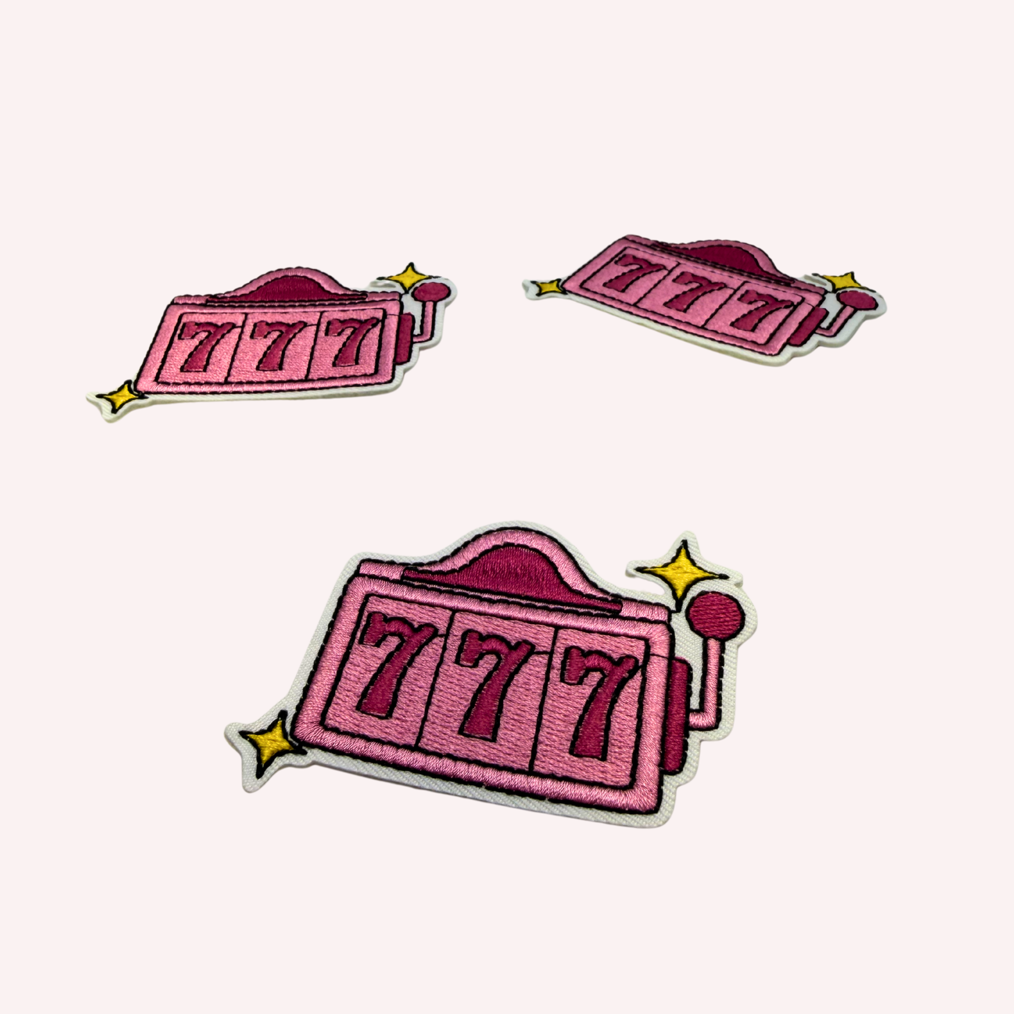 777 Lucky Iron On Patch | Pink Lucky Sevens Patch | Retro Casino Inspired Patch | Cute Pink Accessory | Good Luck Patch | 3 Inch Iron On Patch