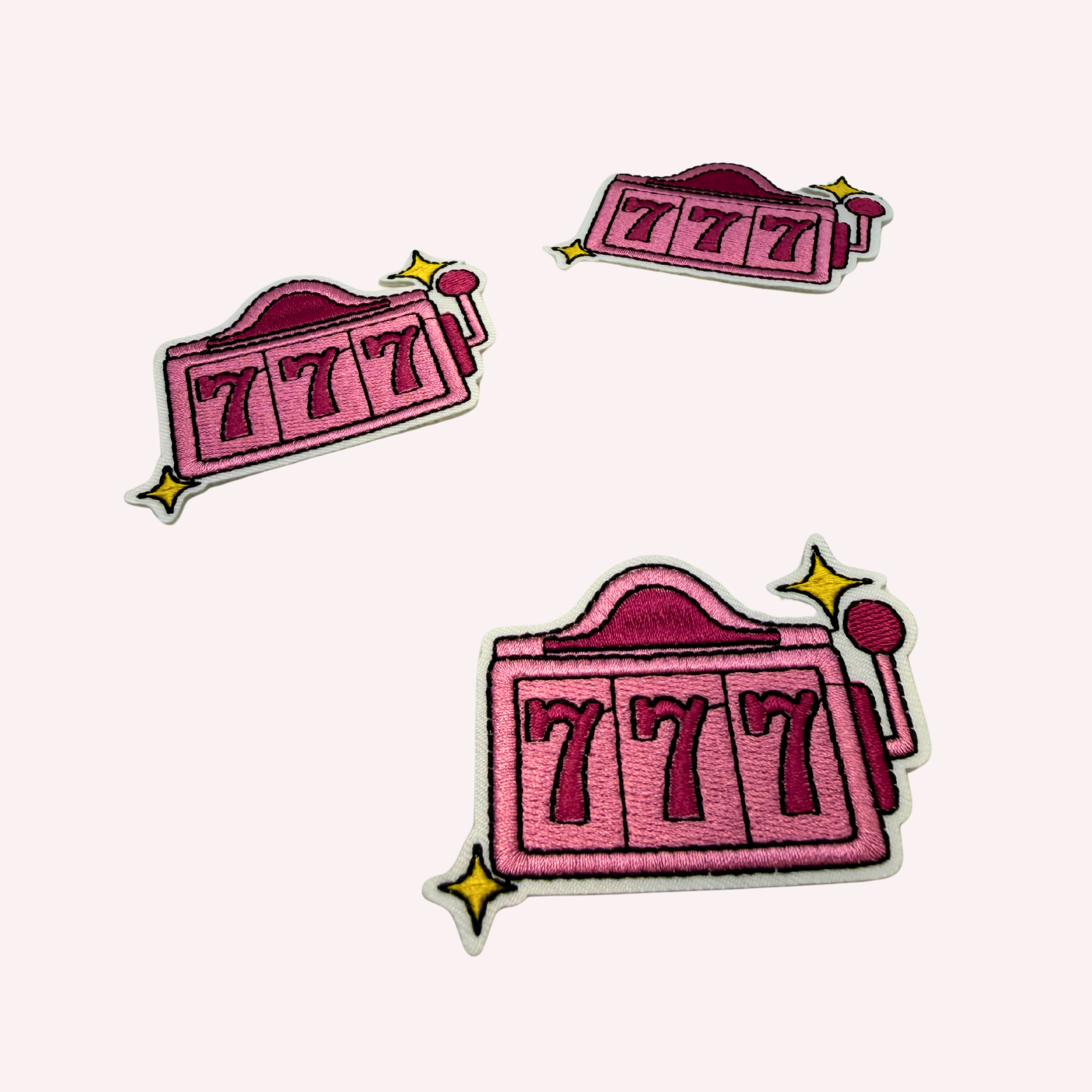 777 Lucky Iron On Patch | Pink Lucky Sevens Patch | Retro Casino Inspired Patch | Cute Pink Accessory | Good Luck Patch | 3 Inch Iron On Patch
