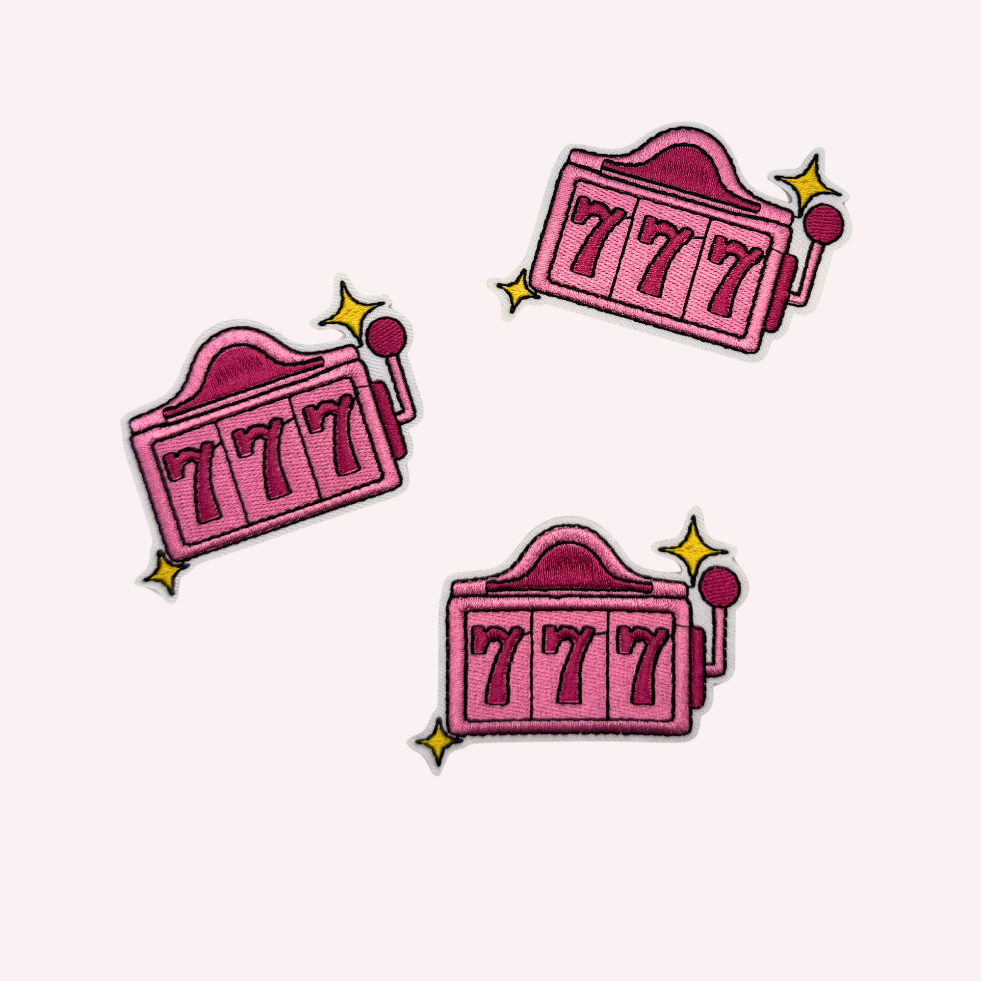 777 Lucky Iron On Patch | Pink Lucky Sevens Patch | Retro Casino Inspired Patch | Cute Pink Accessory | Good Luck Patch | 3 Inch Iron On Patch