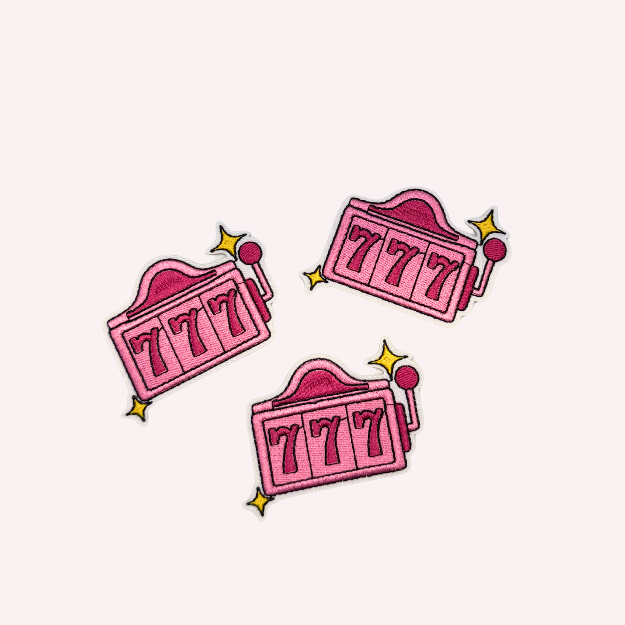 777 Lucky Iron On Patch | Pink Lucky Sevens Patch | Retro Casino Inspired Patch | Cute Pink Accessory | Good Luck Patch | 3 Inch Iron On Patch
