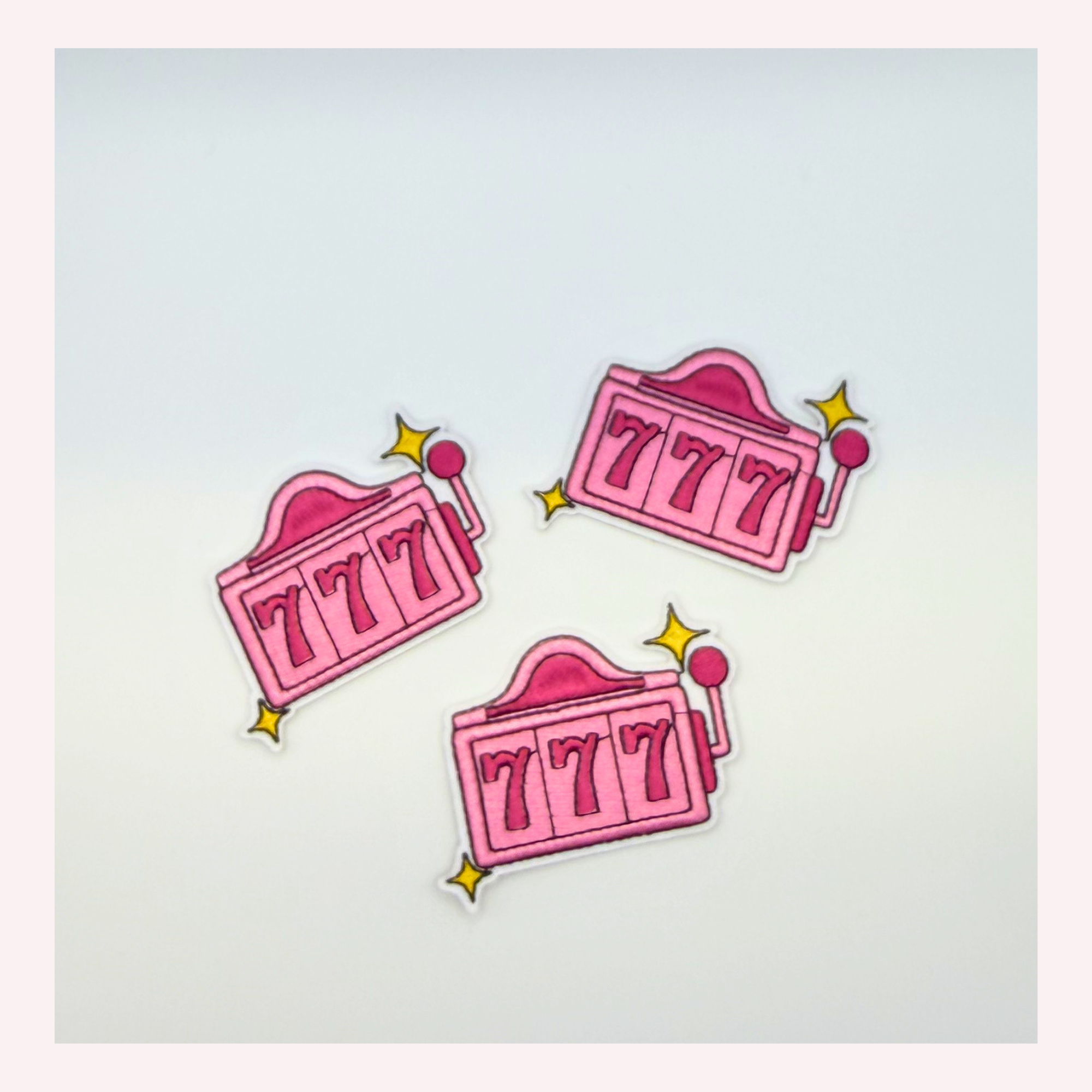 777 Lucky Iron On Patch | Pink Lucky Sevens Patch | Retro Casino Inspired Patch | Cute Pink Accessory | Good Luck Patch | 3 Inch Iron On Patch
