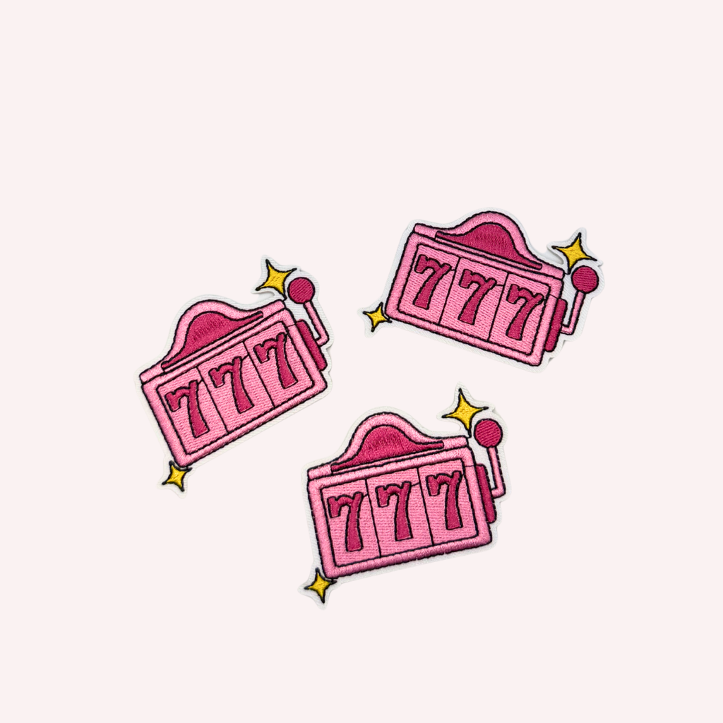 777 Lucky Iron On Patch | Pink Lucky Sevens Patch | Retro Casino Inspired Patch | Cute Pink Accessory | Good Luck Patch | 3 Inch Iron On Patch