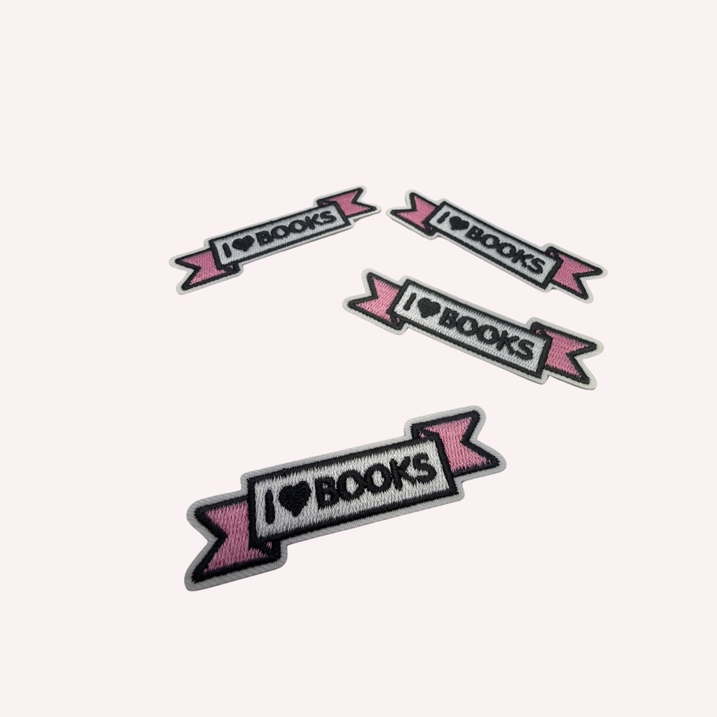 I love Books Iron On Patch | Mini Book Lover Patch | Cute Reading Patch | Small Bookish Banner Patch | Bibliophile Gift
