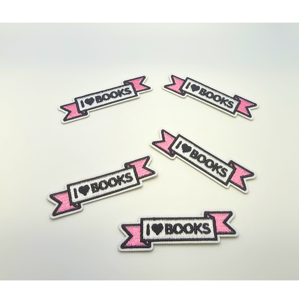 I love Books Iron On Patch | Mini Book Lover Patch | Cute Reading Patch | Small Bookish Banner Patch | Bibliophile Gift