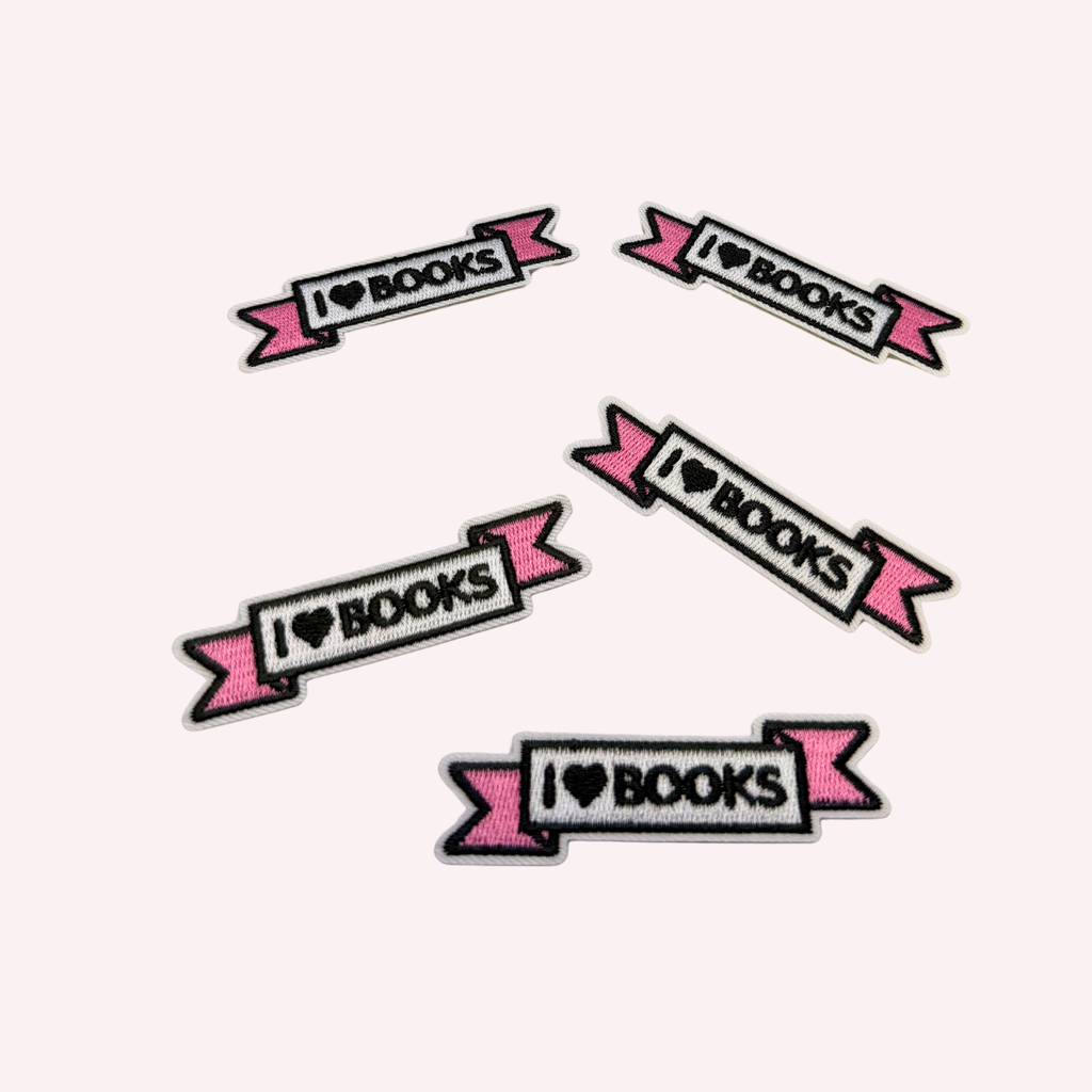 I love Books Iron On Patch | Mini Book Lover Patch | Cute Reading Patch | Small Bookish Banner Patch | Bibliophile Gift