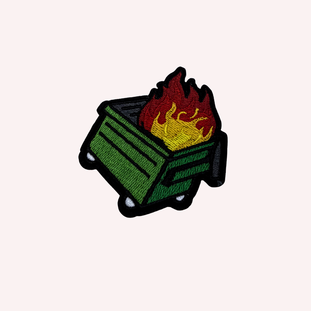 Dumpster Fire Iron On Patch | Funny Dumpster Patch | Green Trash Bin Patch | Chaos Patch | Sarcastic Iron On Patch | Funny Gift
