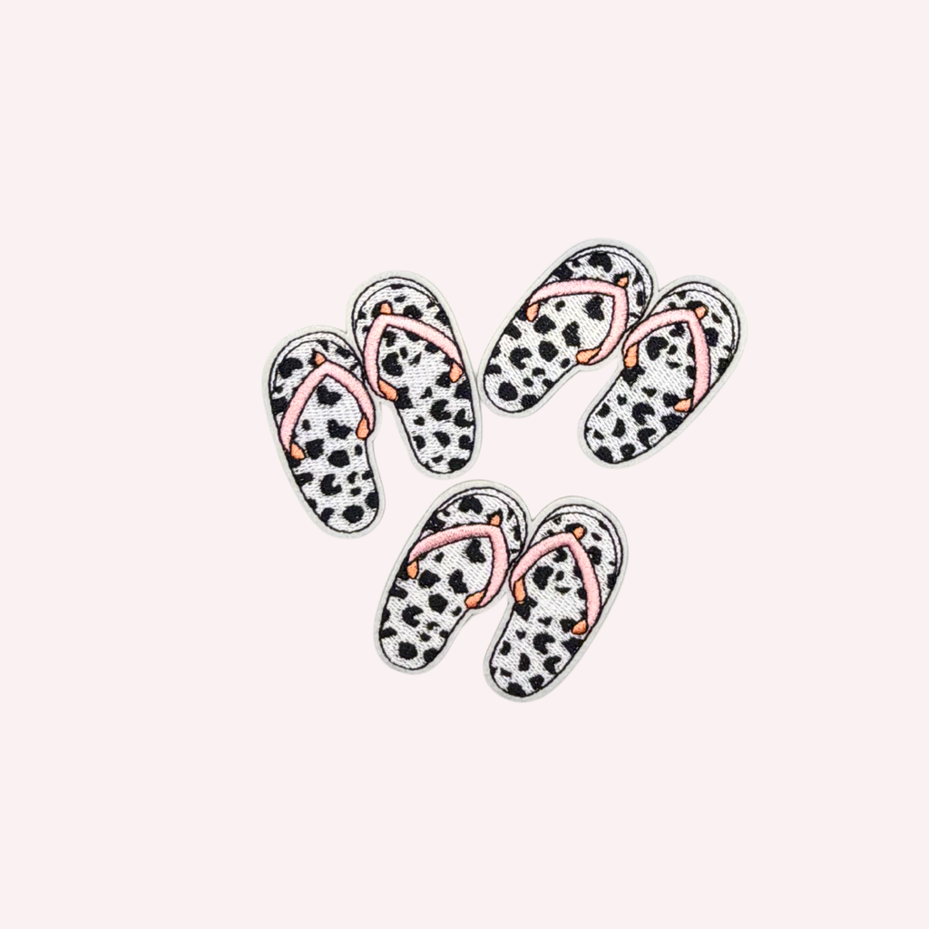 Animal Print Flip Flops Embroidered Patch | Mini Summer Sandals Iron-On Patch | Leopard Print Beach Patch | Cute Vacation Applique