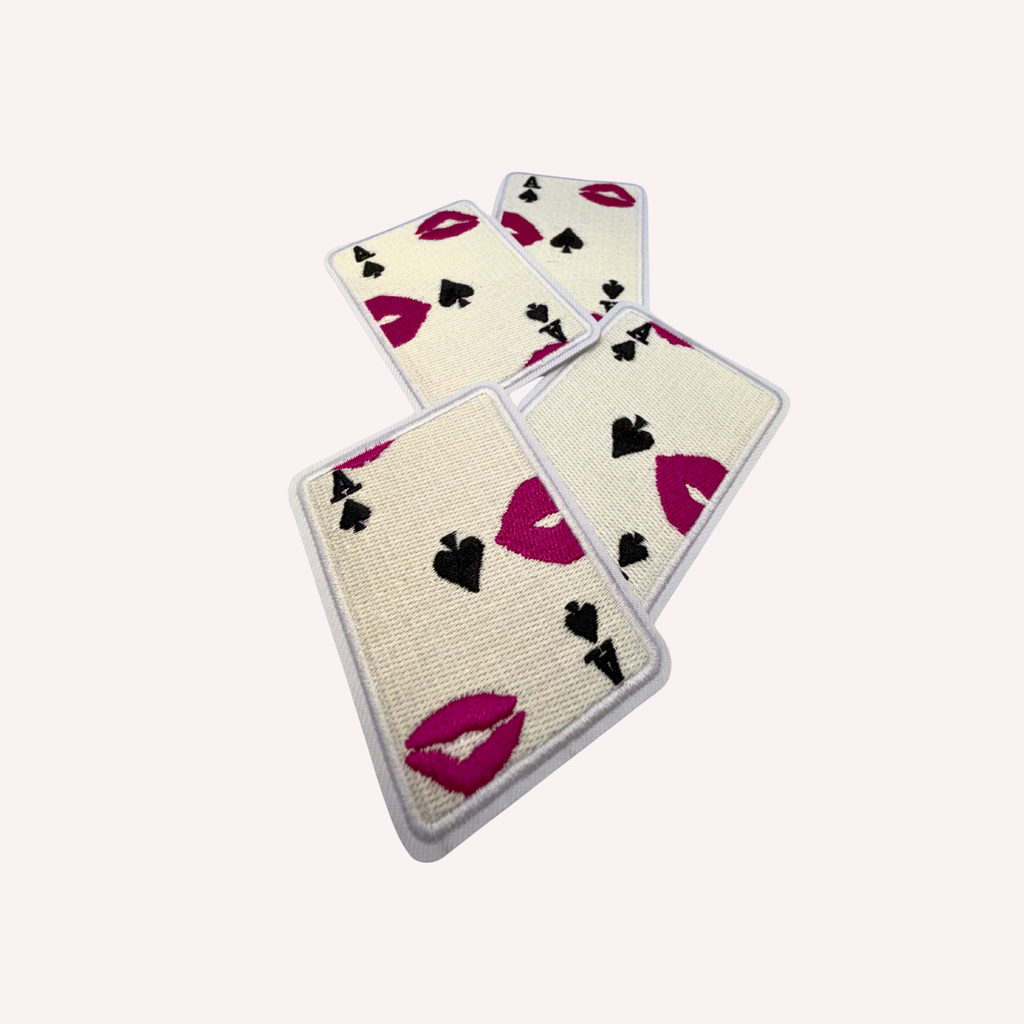Ace of Spades Embroidered Patch | Playing Card Iron-On Patch | Kisses Print Aesthetic Patch | Edgy Casino Style Applique