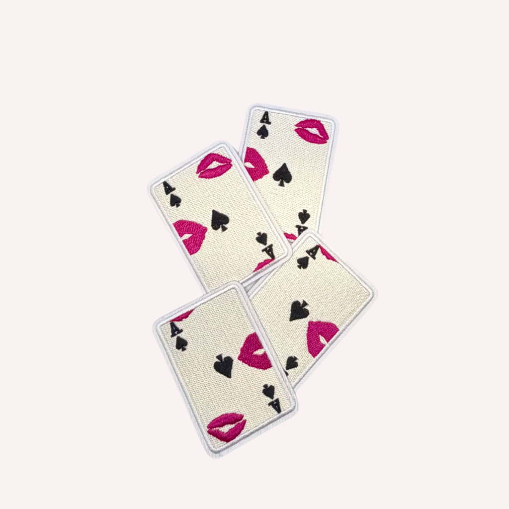 Ace of Spades Embroidered Patch | Playing Card Iron-On Patch | Kisses Print Aesthetic Patch | Edgy Casino Style Applique