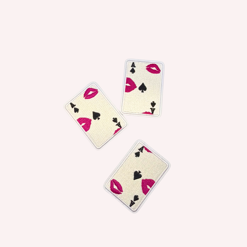 Ace of Spades Embroidered Patch | Playing Card Iron-On Patch | Kisses Print Aesthetic Patch | Edgy Casino Style Applique