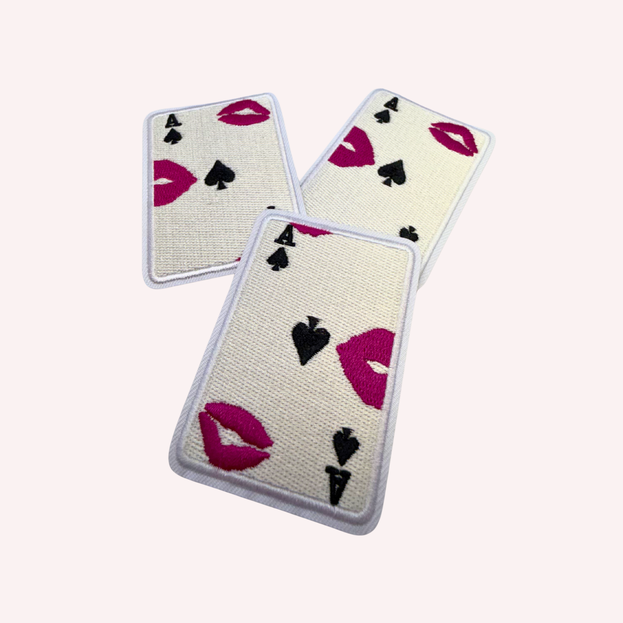 Ace of Spades Embroidered Patch | Playing Card Iron-On Patch | Kisses Print Aesthetic Patch | Edgy Casino Style Applique