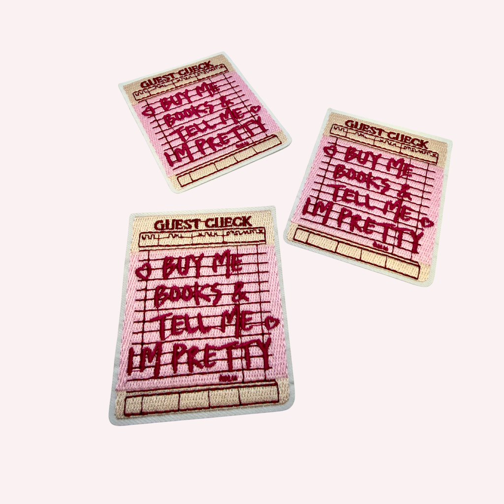 Buy Me Books and Tell Me I'm Pretty Iron On Patch | Waiter Receipt Patch | Book Lover Patch | Funny Reader Gift | Bibliophile Patch | Cute Bookish Accessory