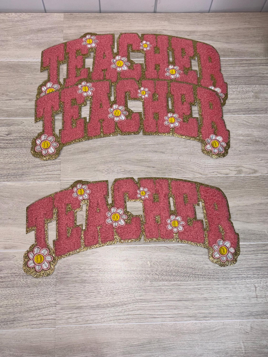Teacher Chenille Patch (9”) | Pink Floral Letter Design