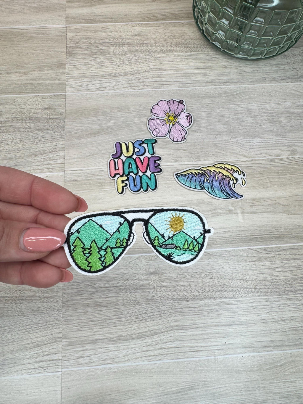 Beach, Just have fun Embroidered Iron On Patch – Surf & Summer Vibes, iron on patches- 4 piece set