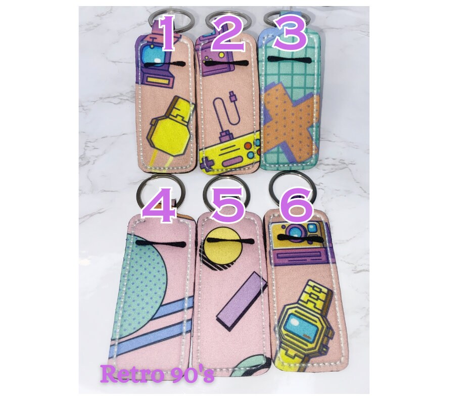 Retro Chapstick Holder Keychain: 80's & 90's Theme